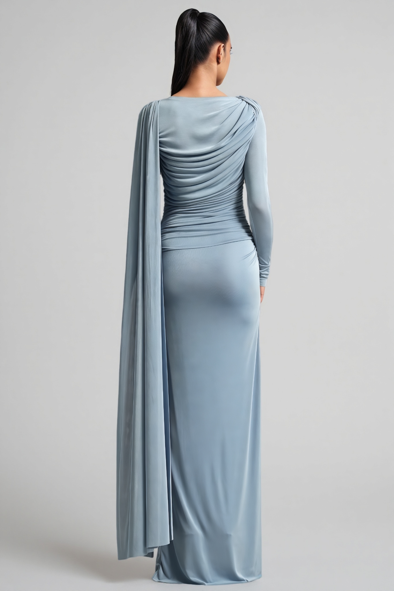 Edyta Long Sleeve Ruched Blue Maxi Dress
