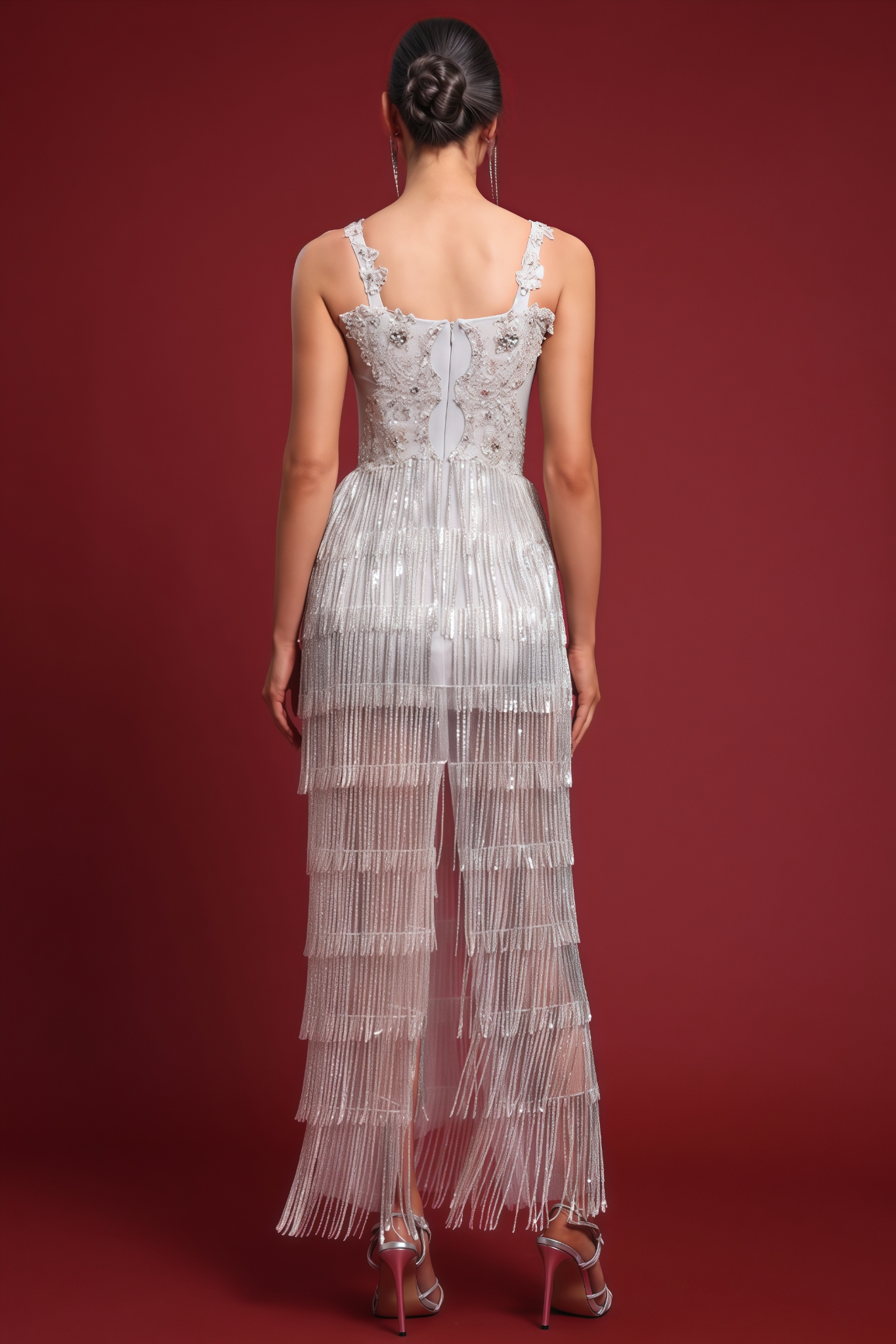 Tristan Embellished Crystal Fringe Maxi Dress