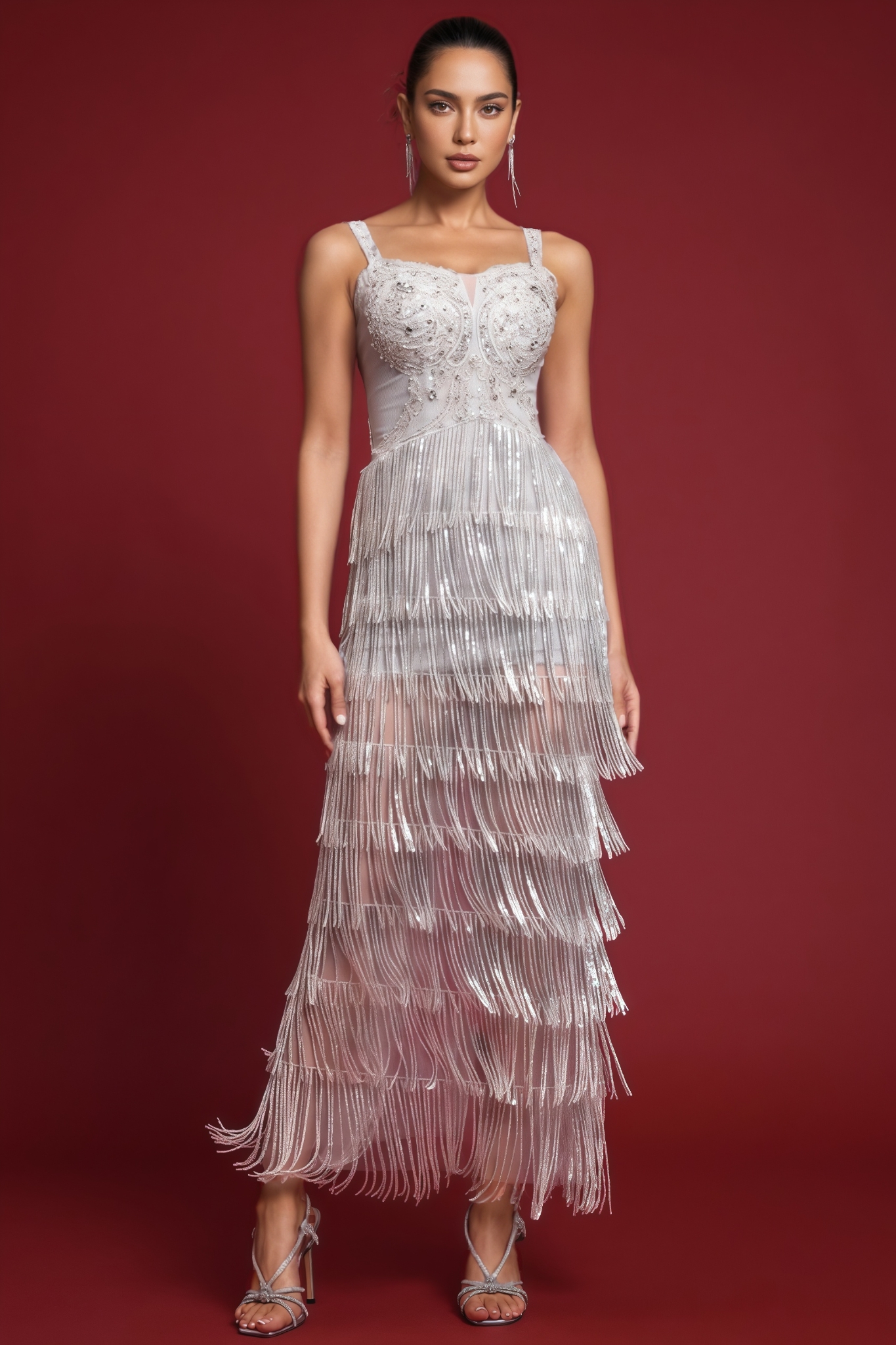 Tristan Embellished Crystal Fringe Maxi Dress