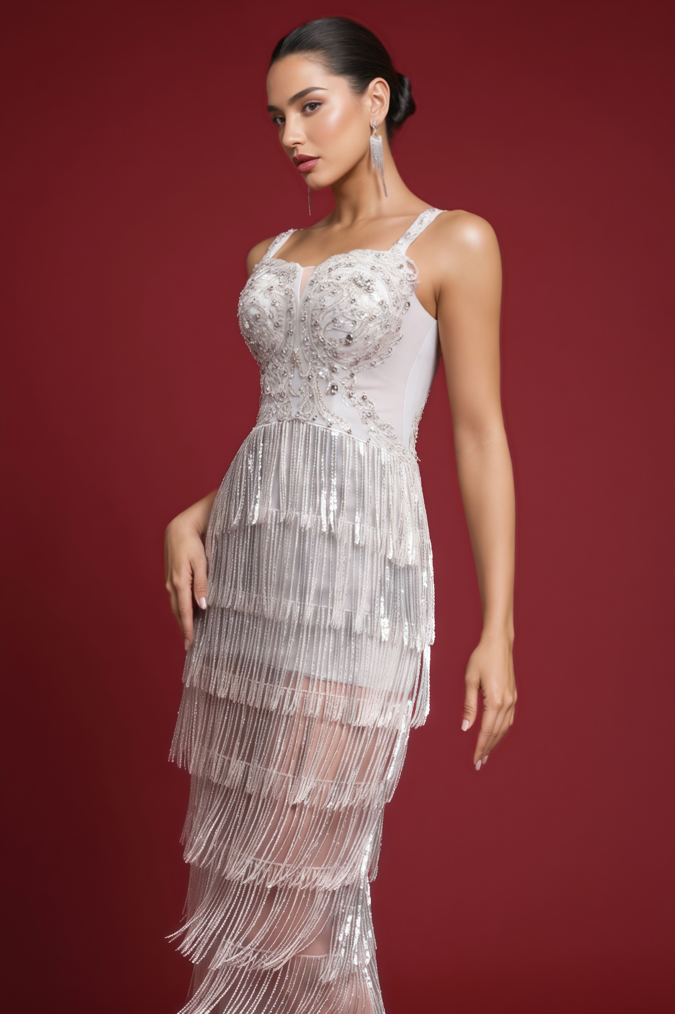 Tristan Embellished Crystal Fringe Maxi Dress