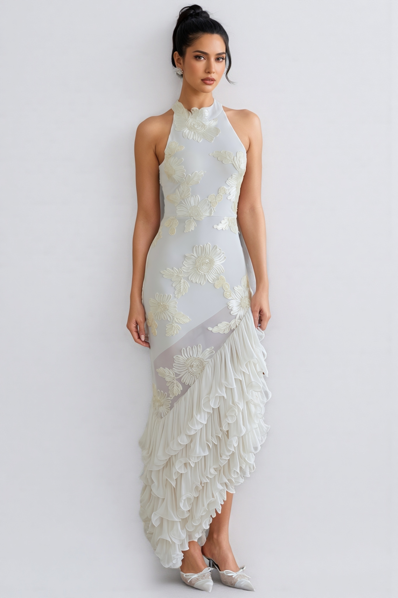 Luz Asymmetrical Ruffled Floral Midi Dress