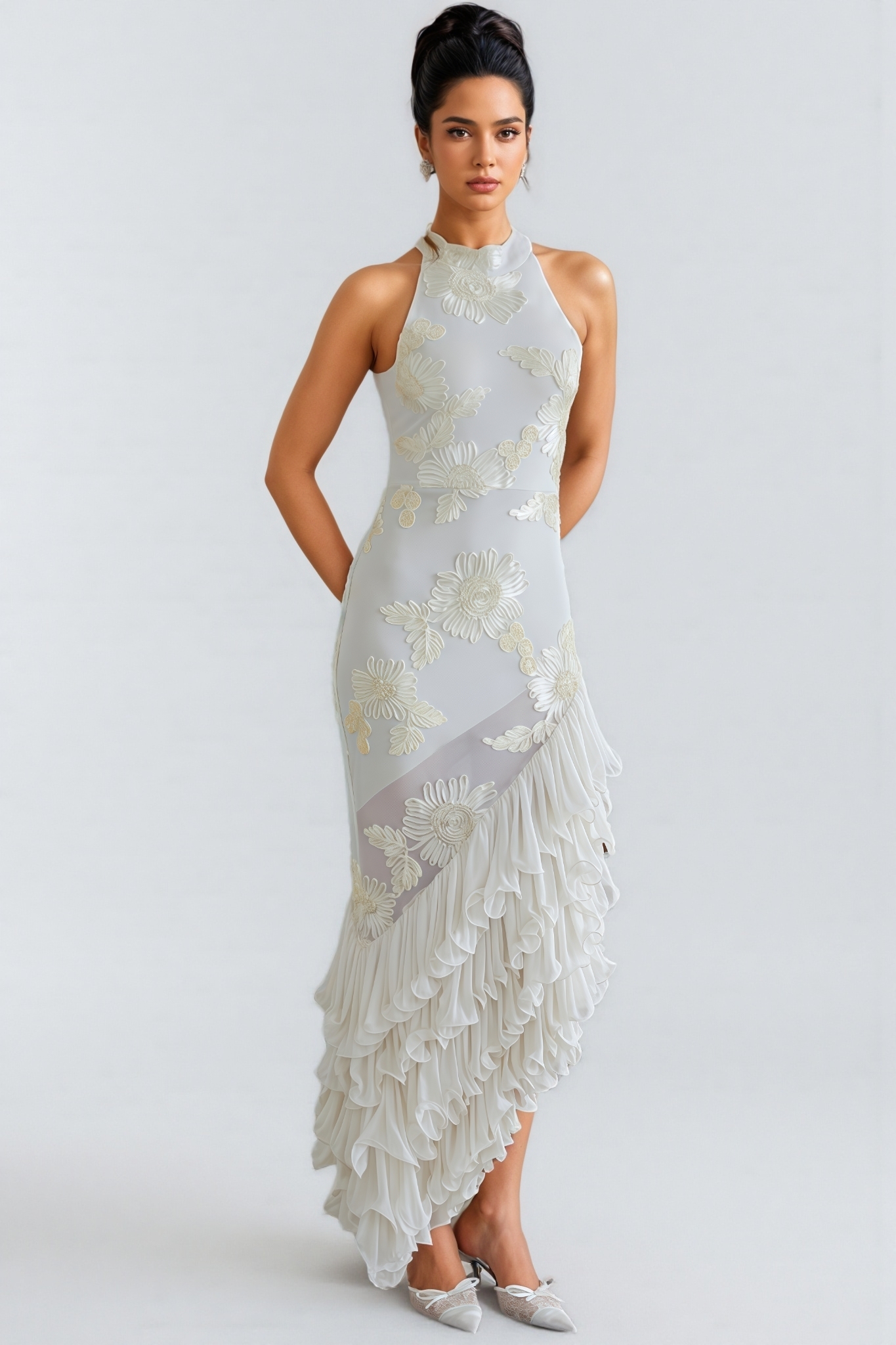 Luz Asymmetrical Ruffled Floral Midi Dress