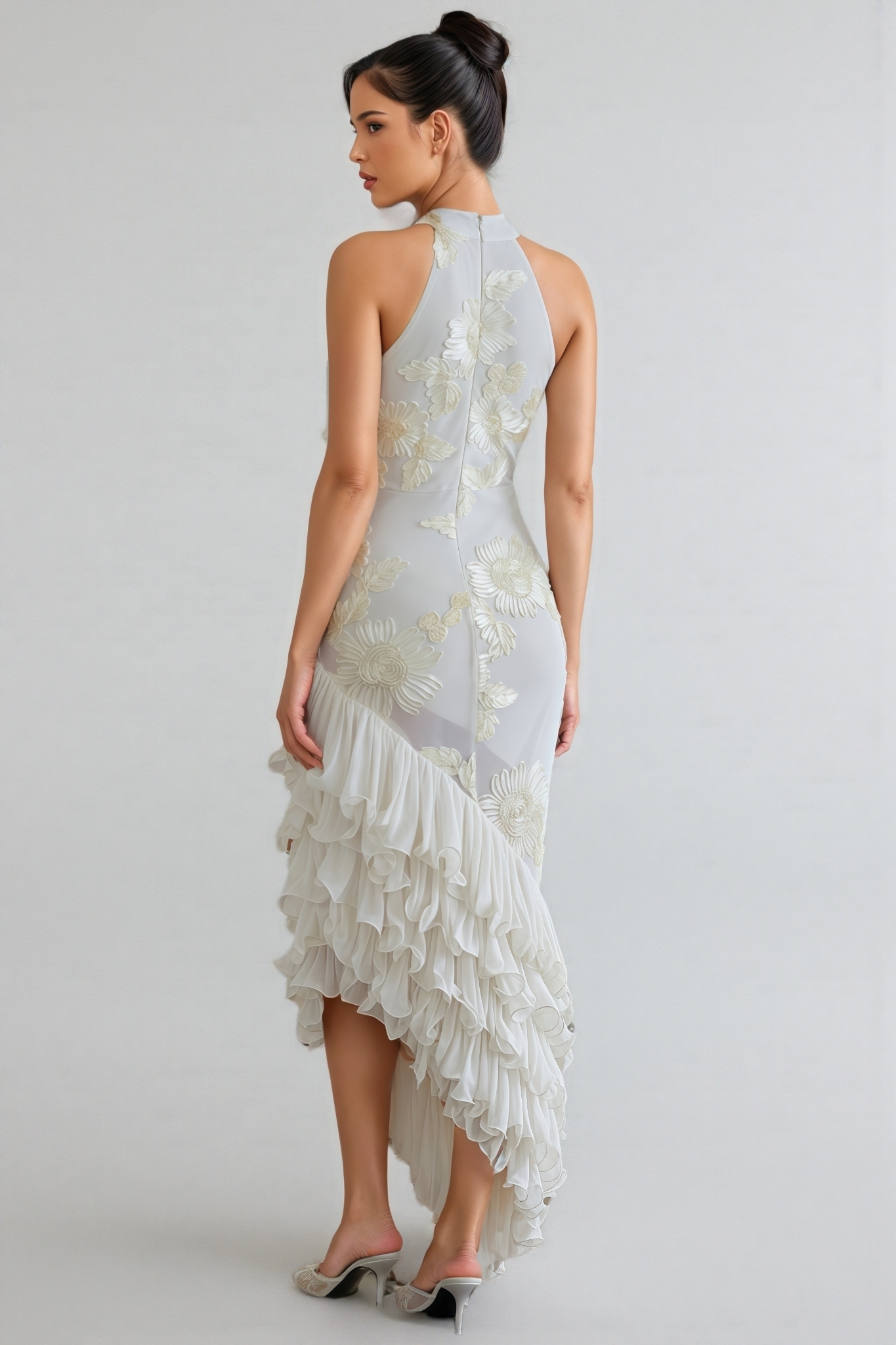 Luz Asymmetrical Ruffled Floral Midi Dress