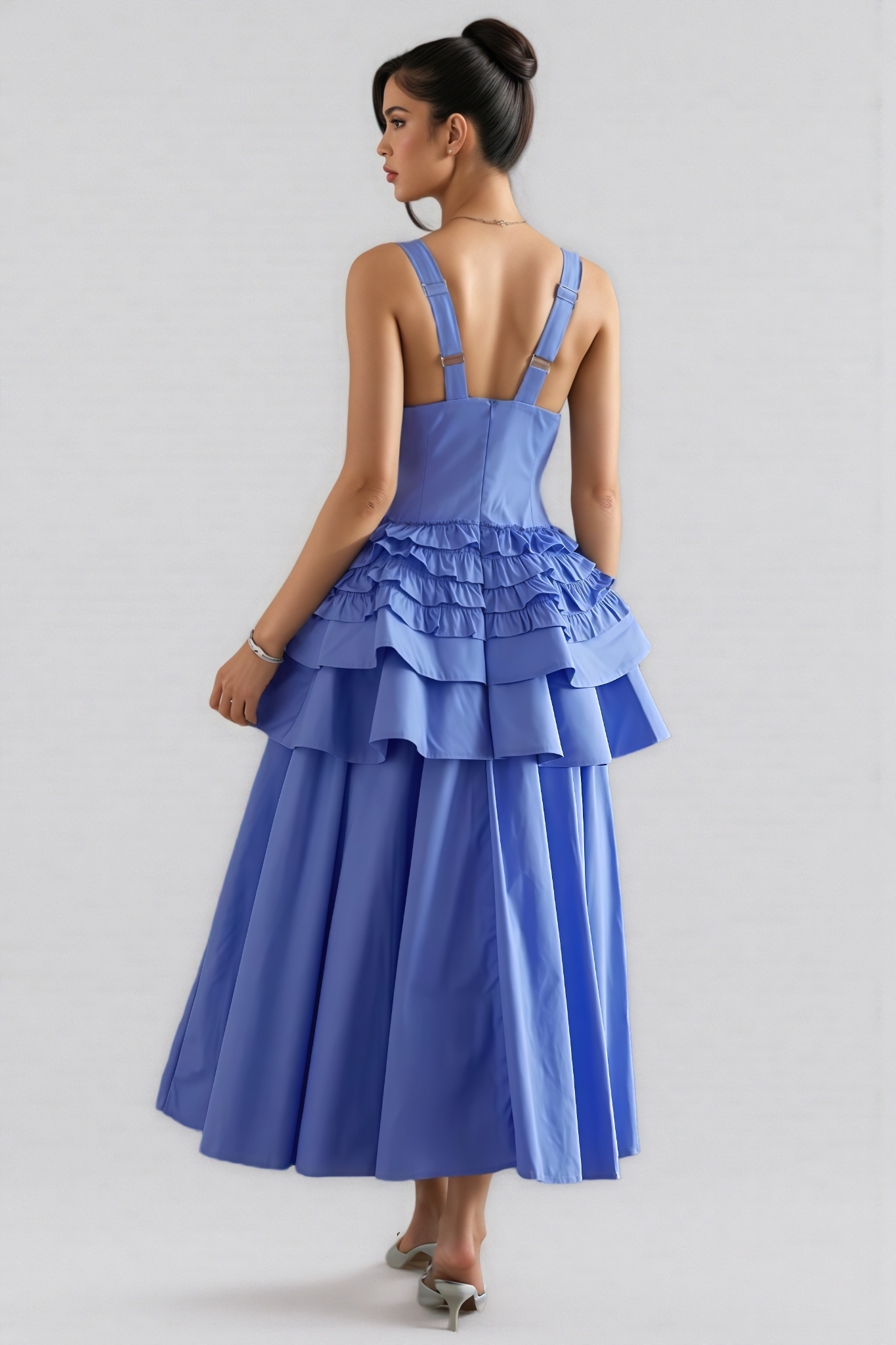 Theo Blue Ruffled Tiered Midi Dress