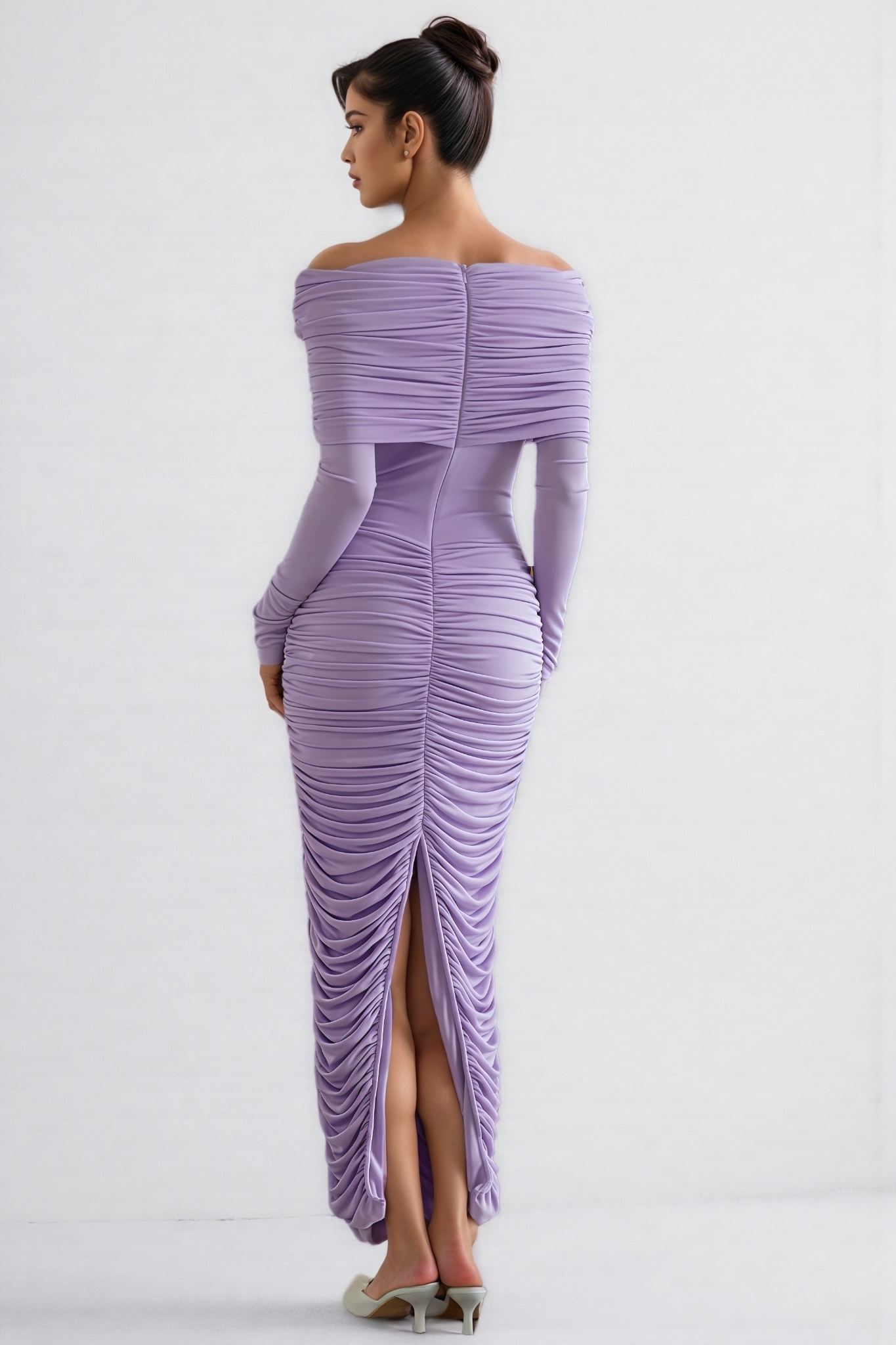 Eabha Purple Ruched Draped Knit Maxi Dress