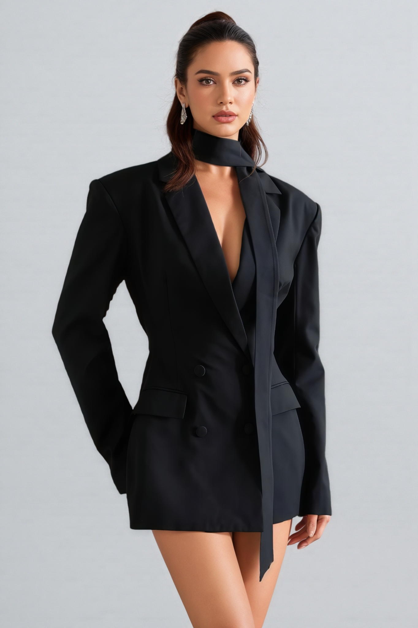 Wrenz Black Double Breasted Blazer Mini Dress