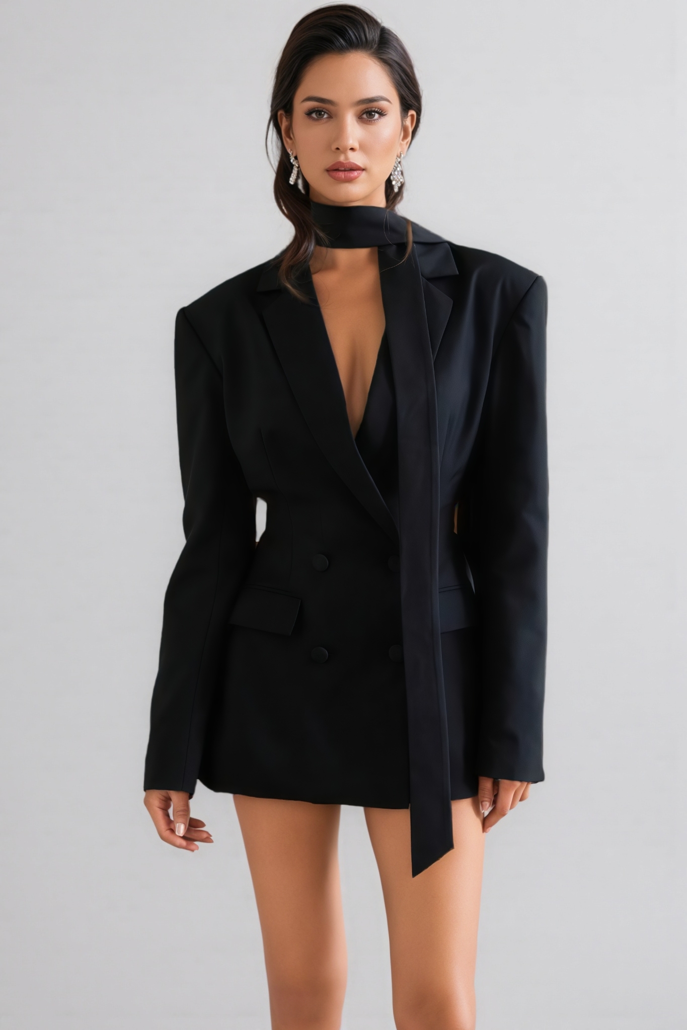 Wrenz Black Double Breasted Blazer Mini Dress