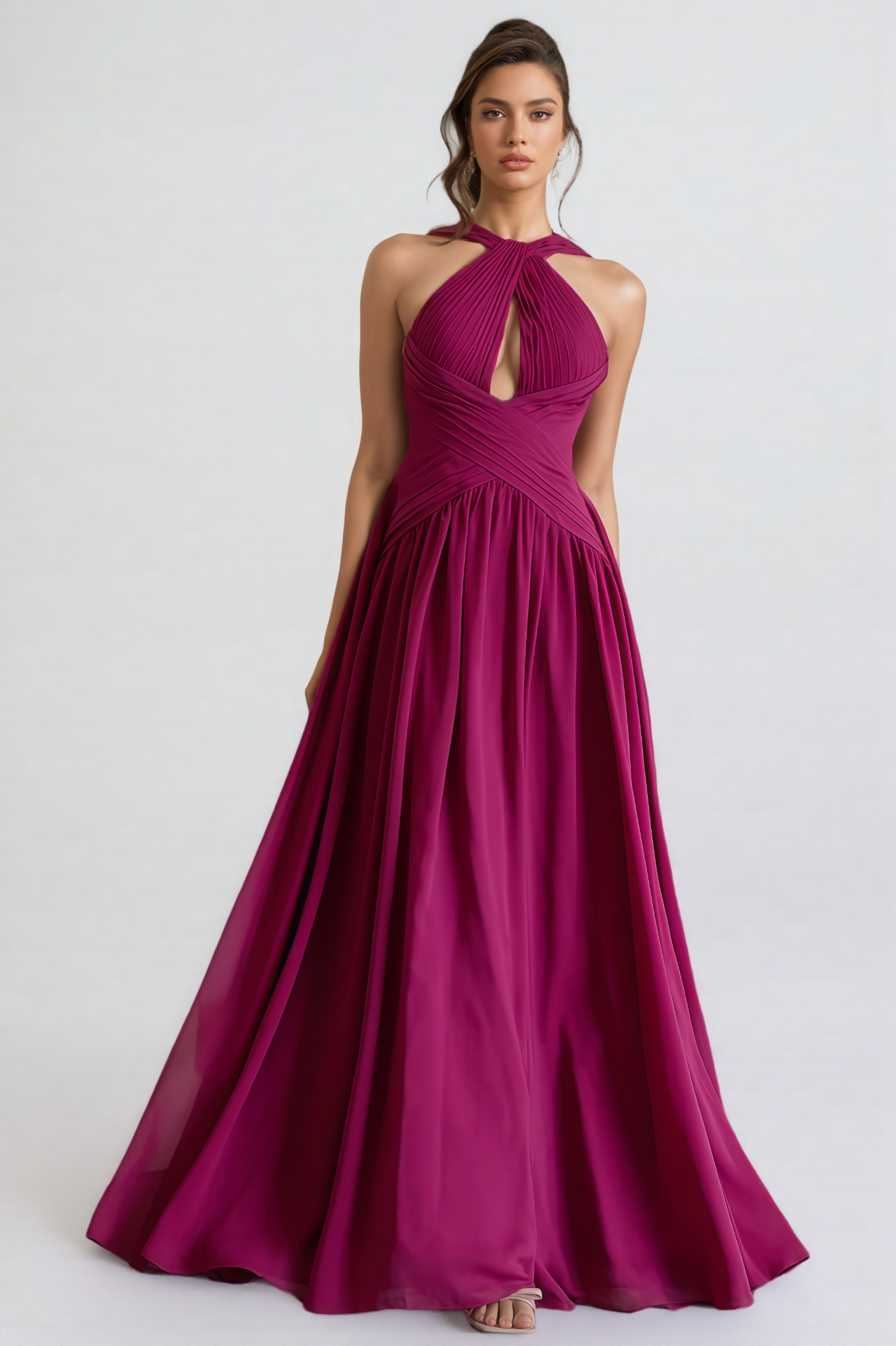 Sarna Purple Cross-Over Pleated Maxi Dress
