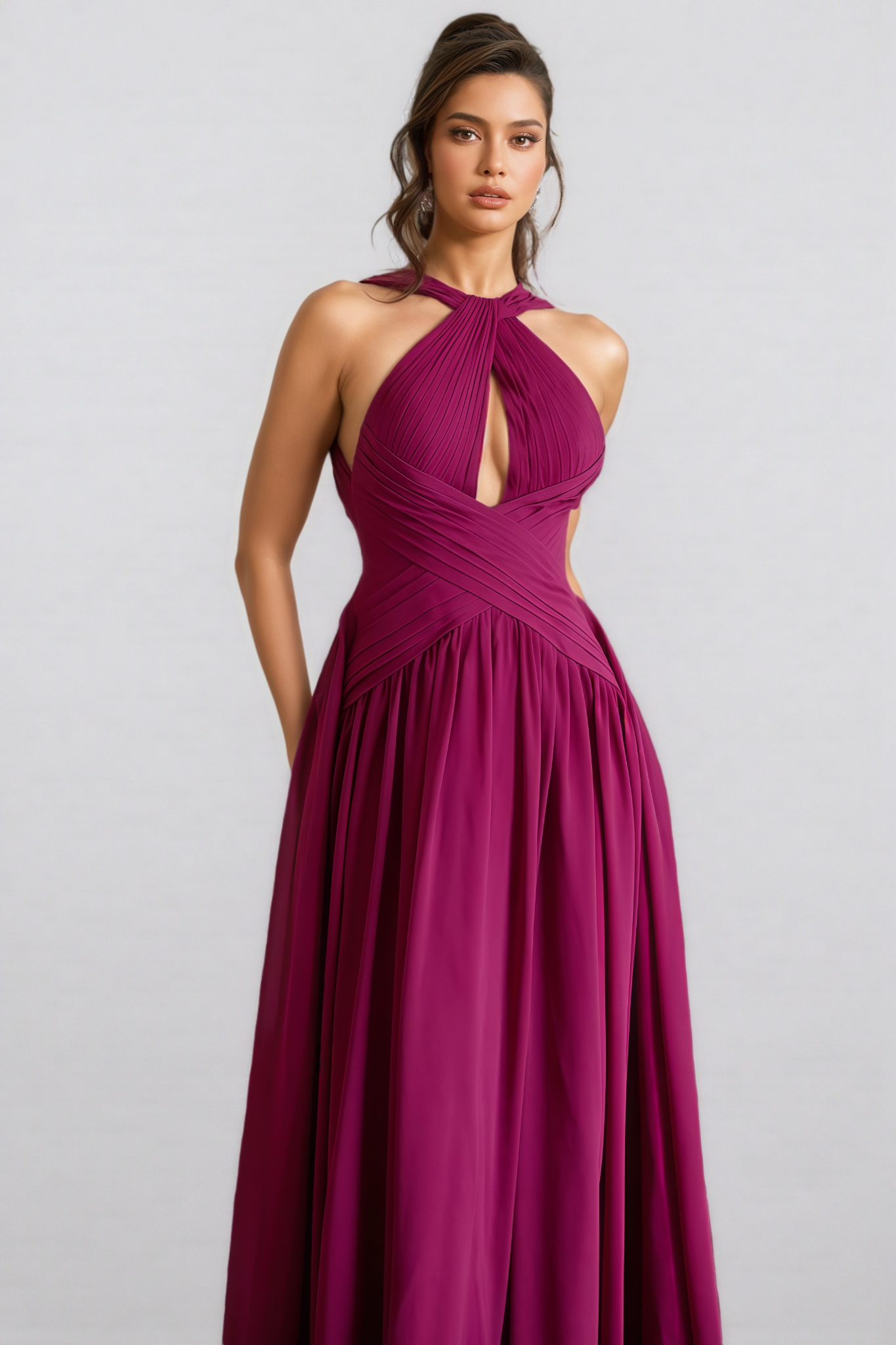 Sarna Purple Cross-Over Pleated Maxi Dress