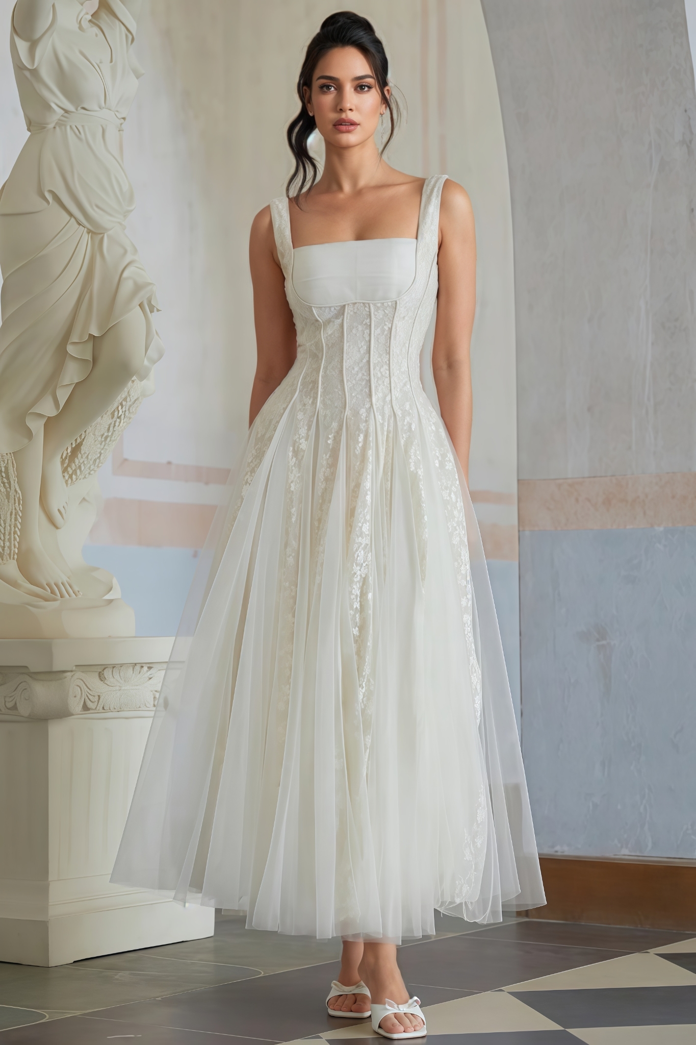 Dasaka Tulle Panel Lace Maxi Dress