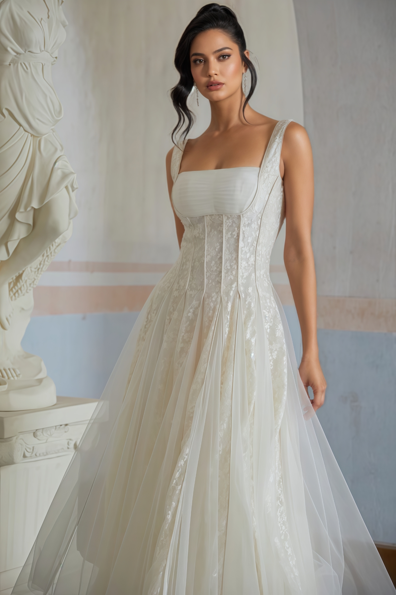 Dasaka Tulle Panel Lace Maxi Dress