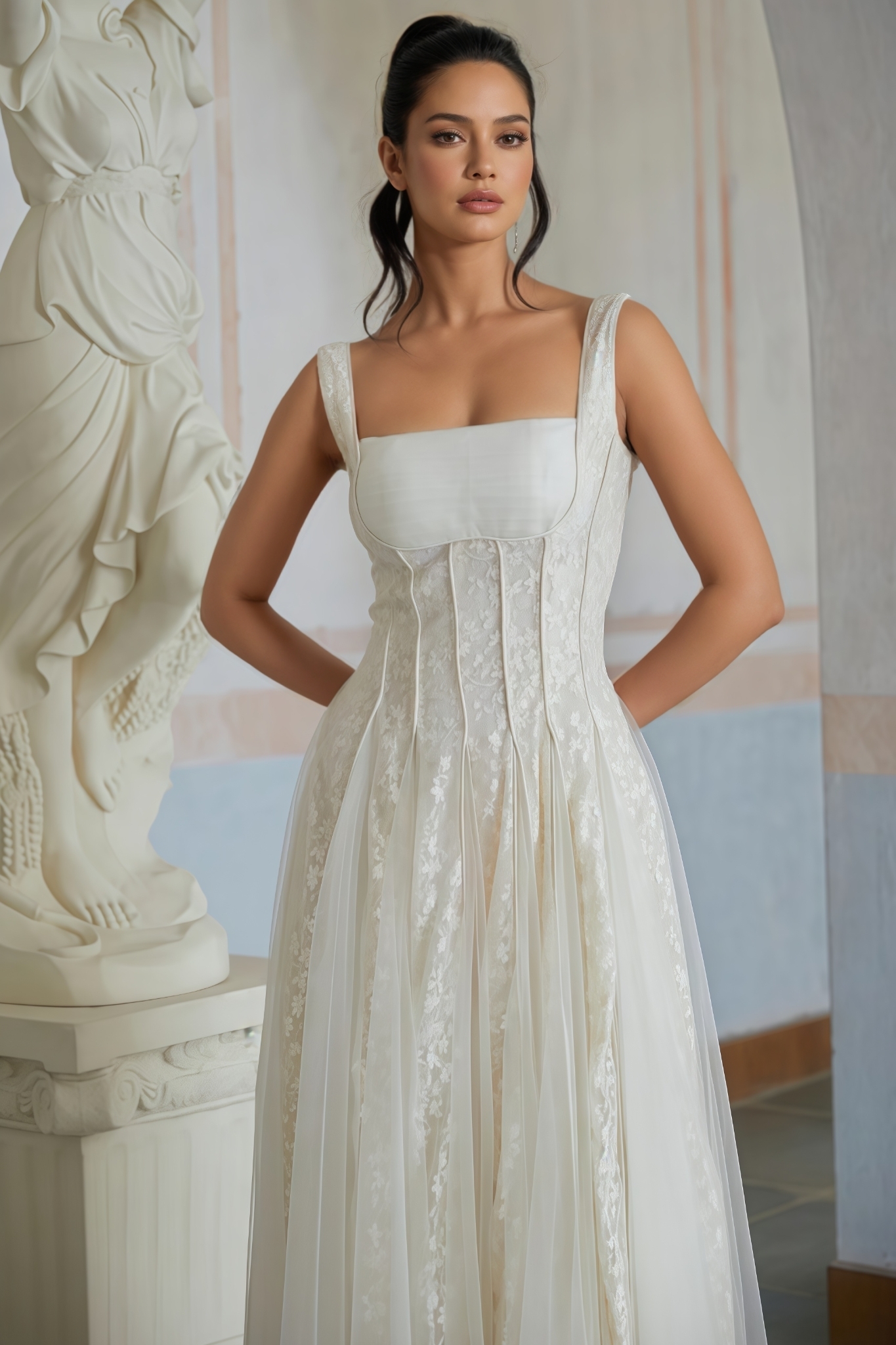 Dasaka Tulle Panel Lace Maxi Dress