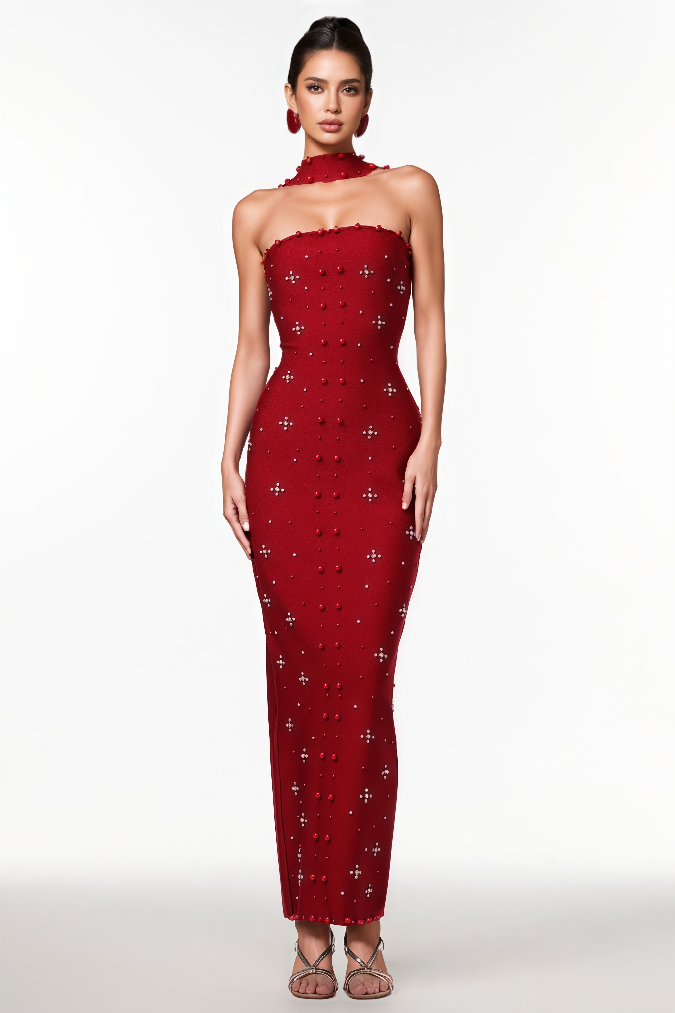 Sylash Sleeveless Pearl Bandage Maxi Dress