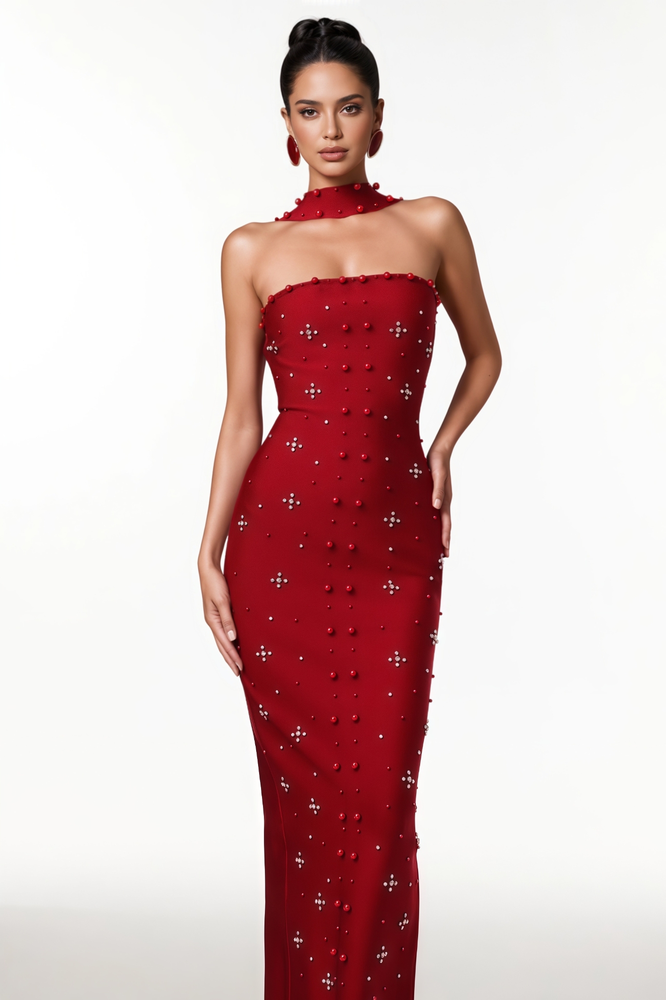 Sylash Sleeveless Pearl Bandage Maxi Dress
