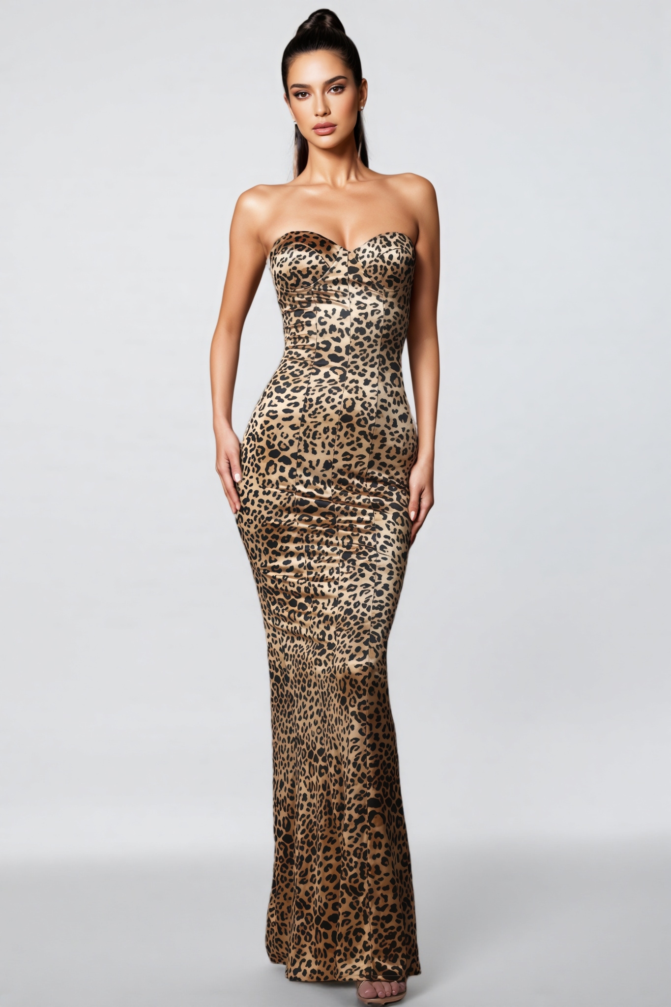 Ivon Strapless Leopard Maxi Dress