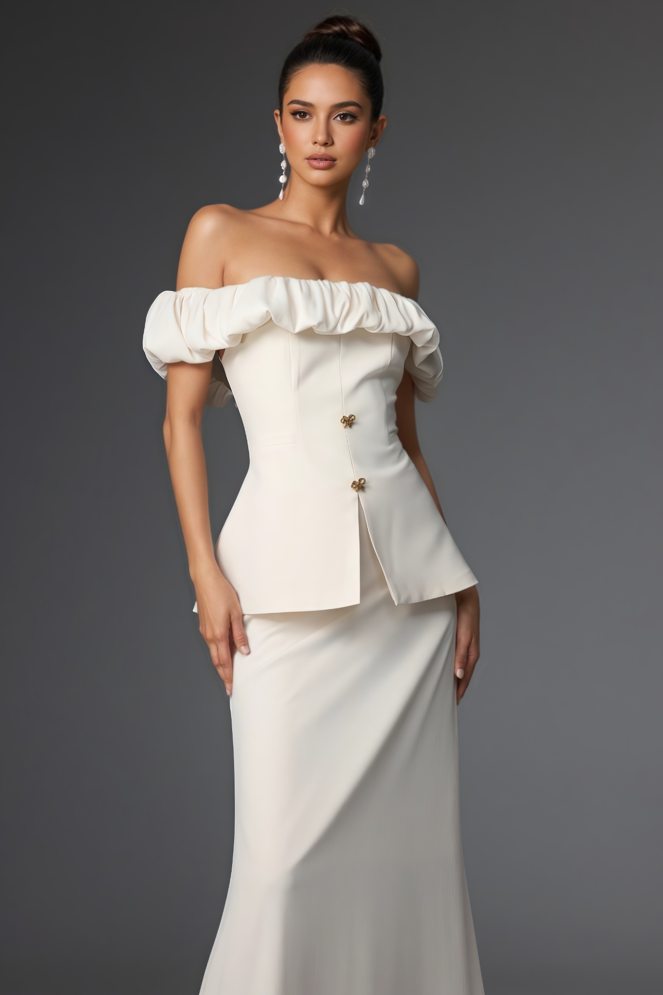 Afanen Off Shoulder Ruched Maxi Dress Set