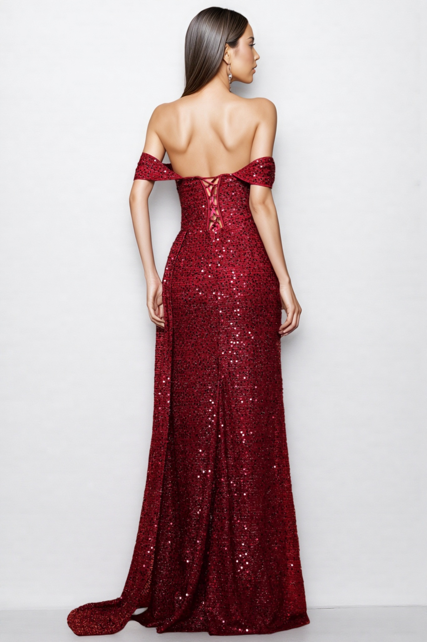 Elizabeth Off Shoulder Corset Sequin Maxi Dress