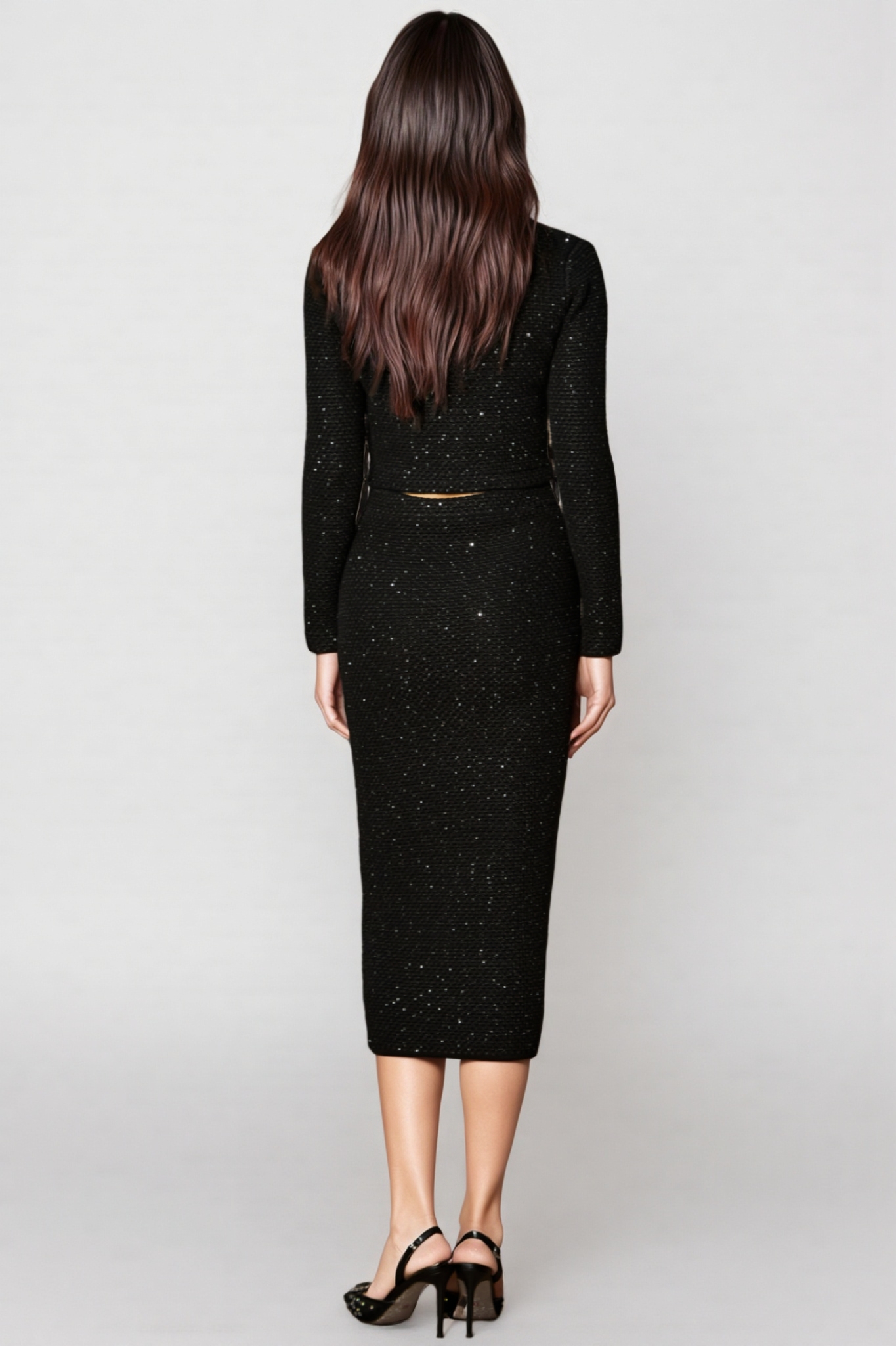 Caelthar Black Floral Embroidered Midi Dress Set