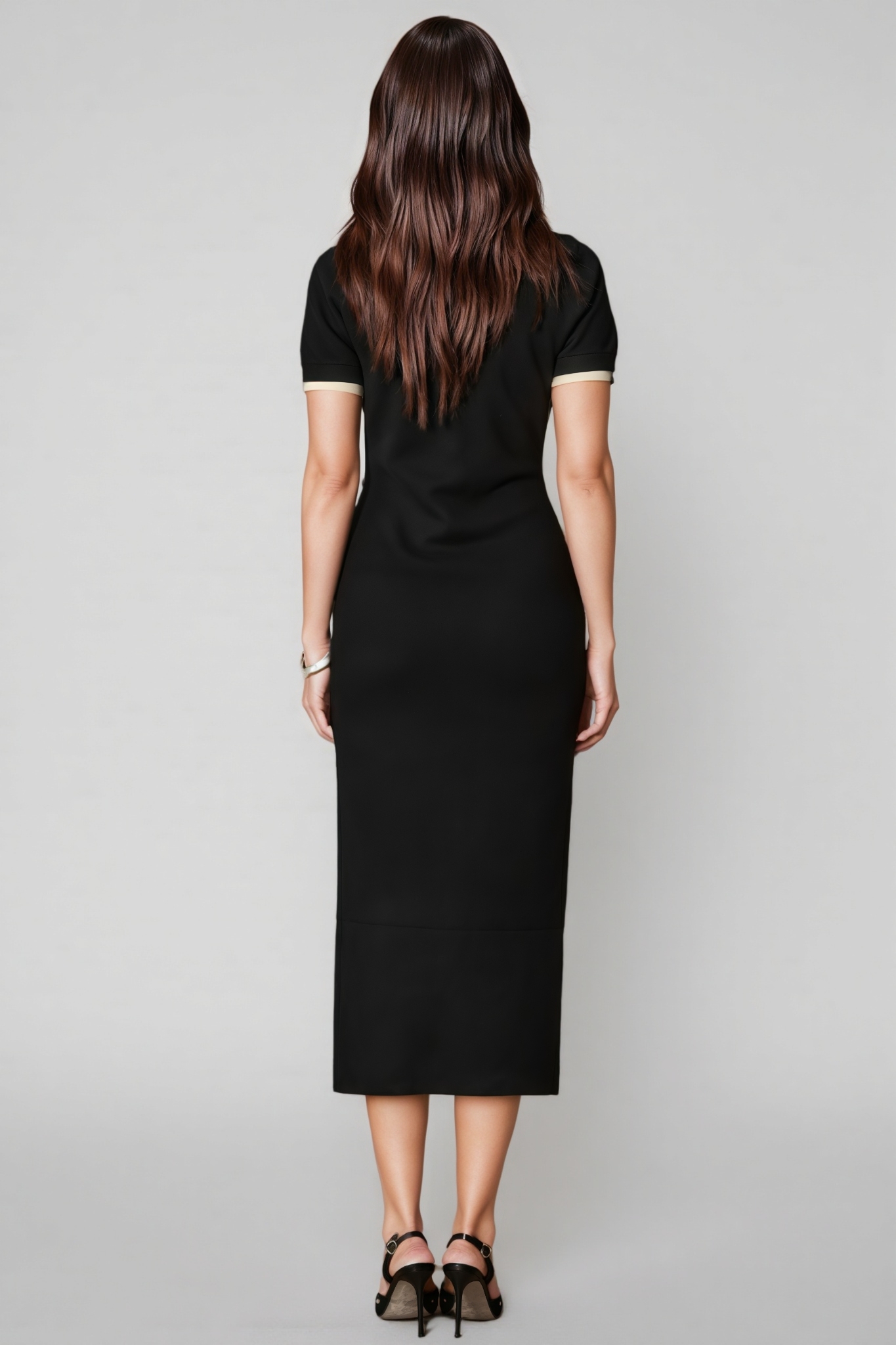 Vyntor Black Trim Floral Applique Midi Dress