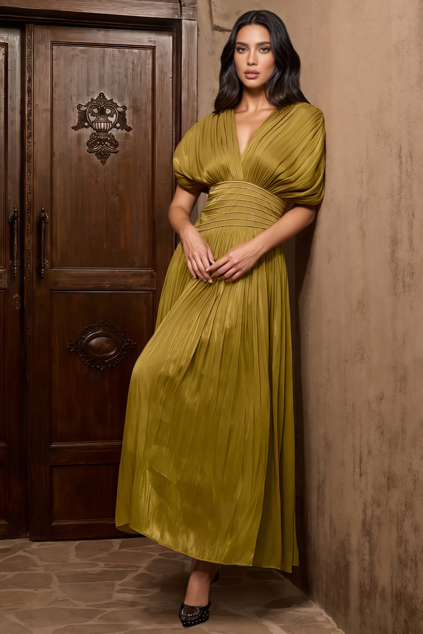 Jaxent V Neck Embellished Maxi Dress