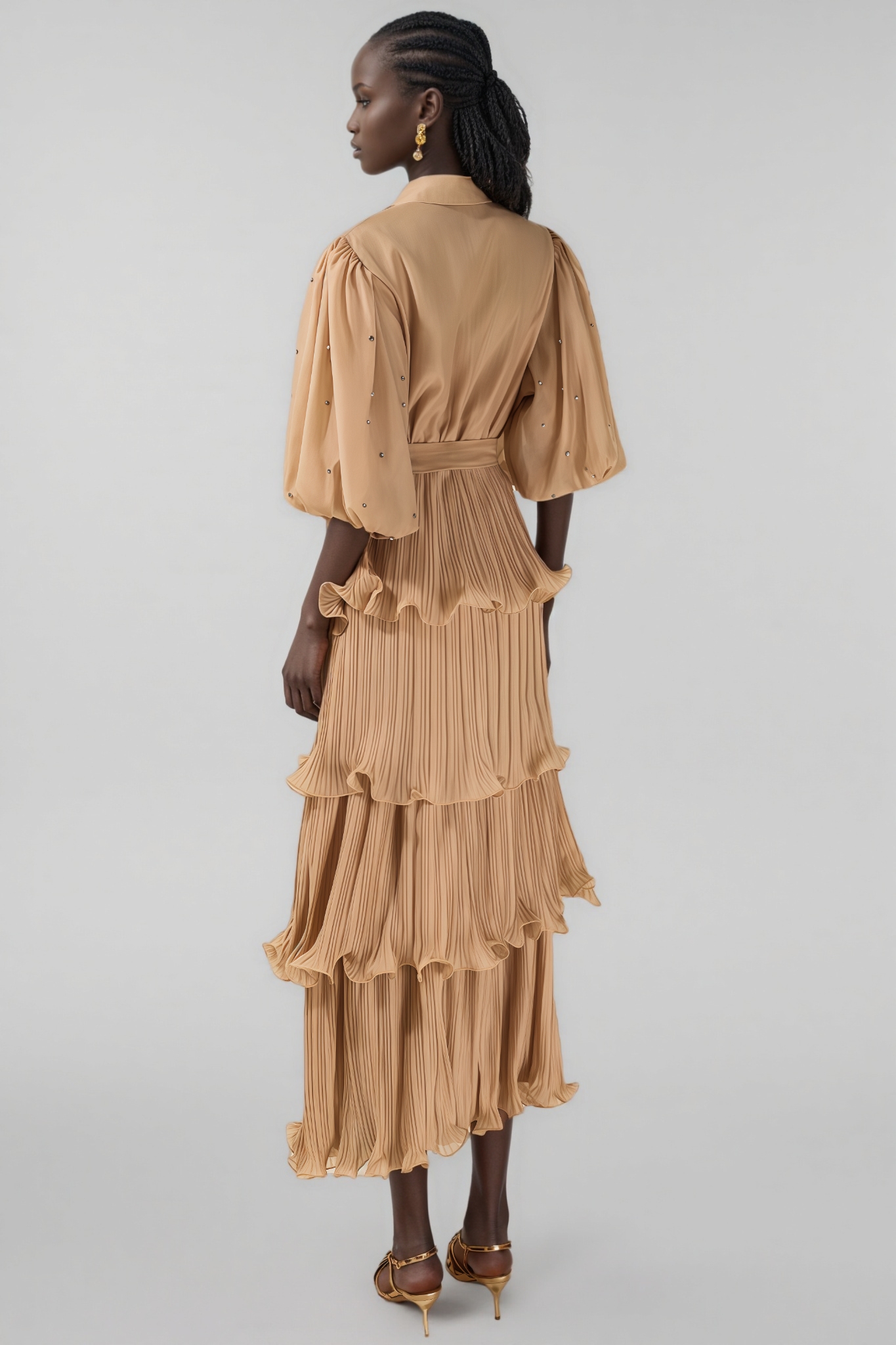 Thavi Pleated Rhinestone Midi Dress