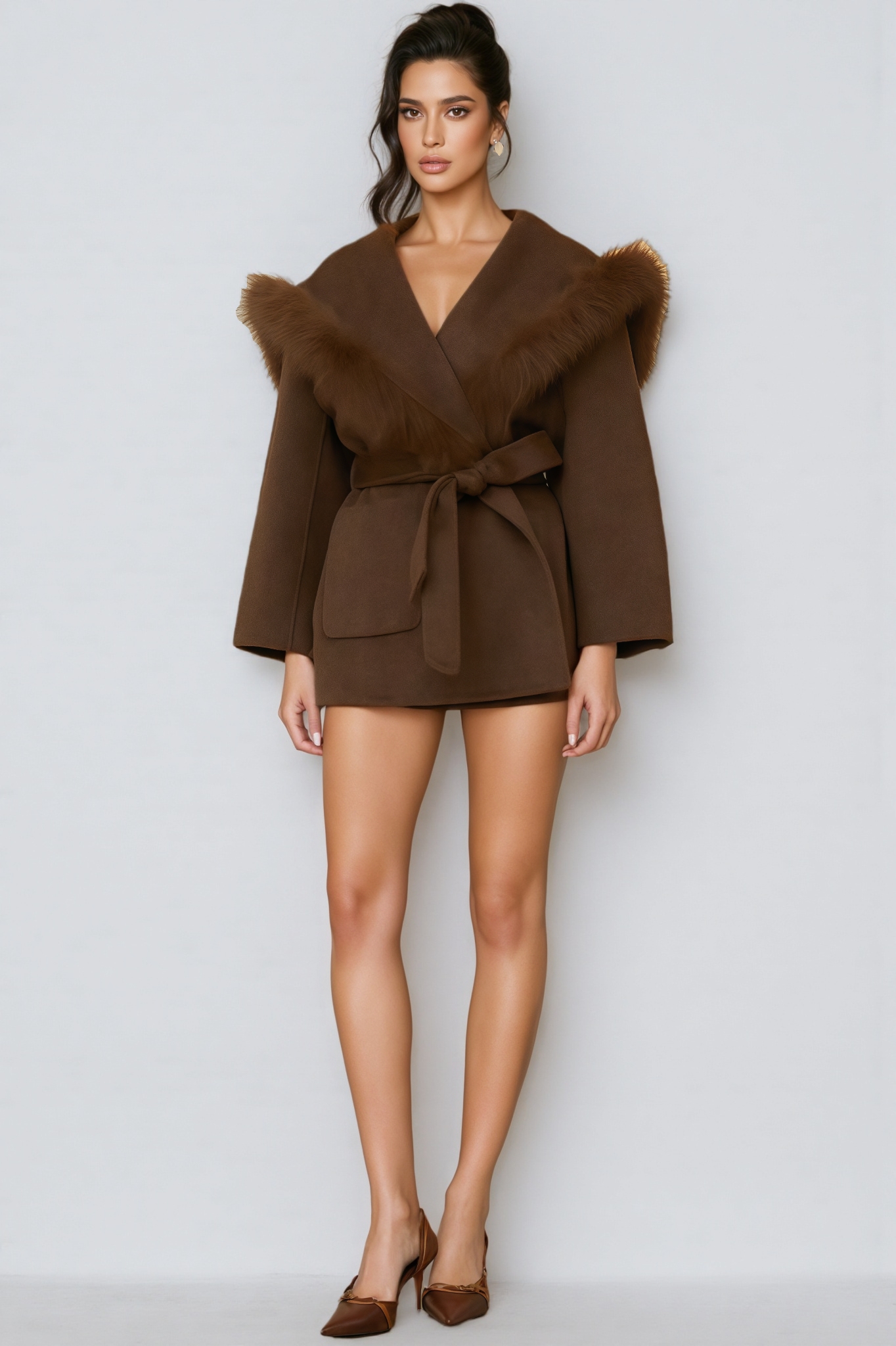 Pavin Brown Fur Trim Coat