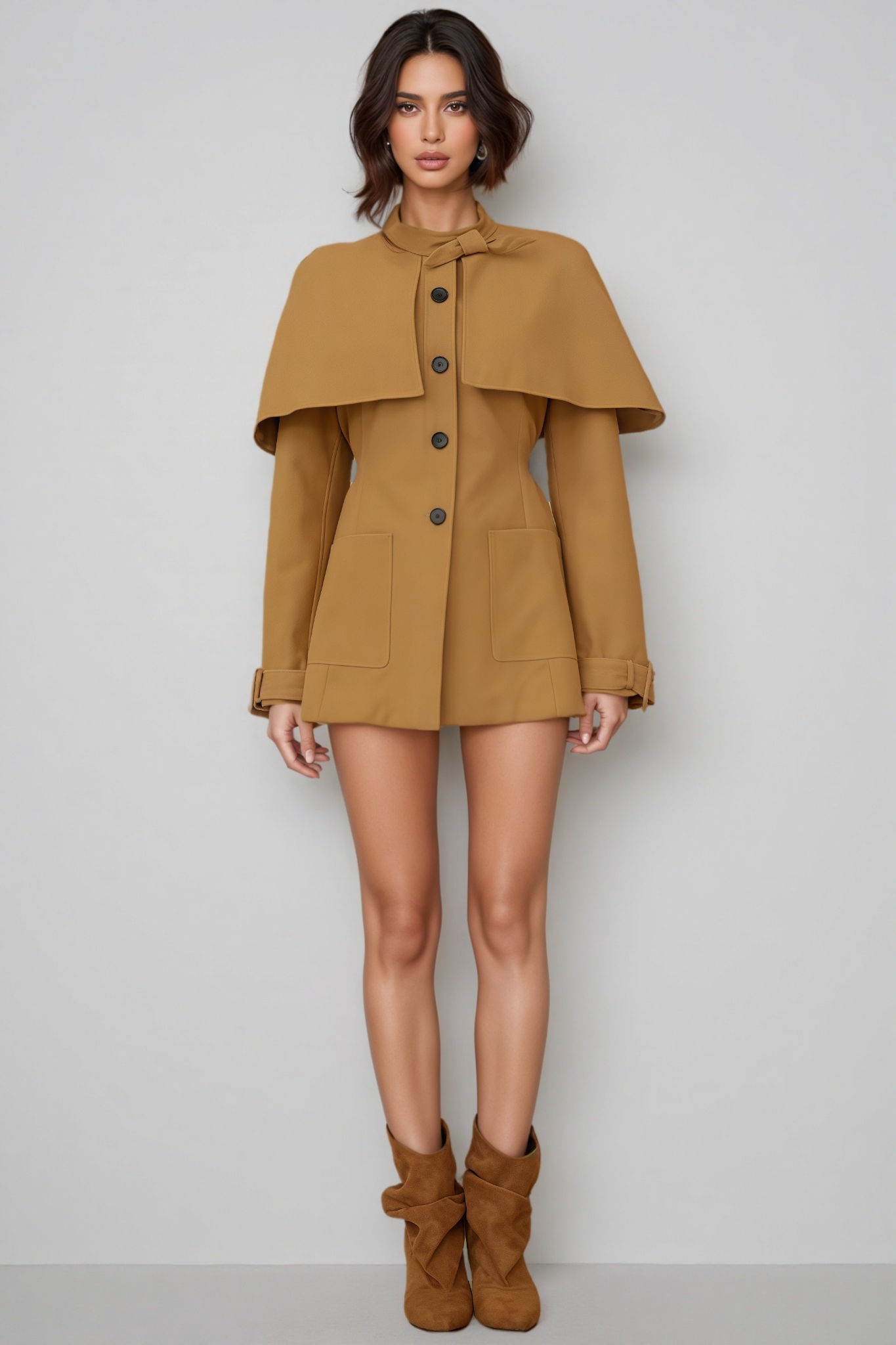 Marno Brown Cape Trench Mini Dress