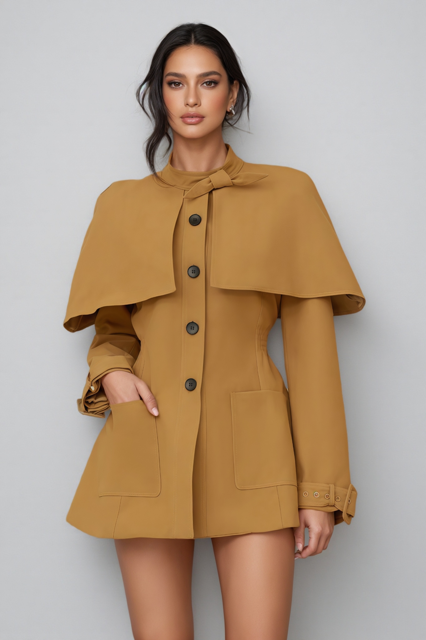 Marno Brown Cape Trench Mini Dress