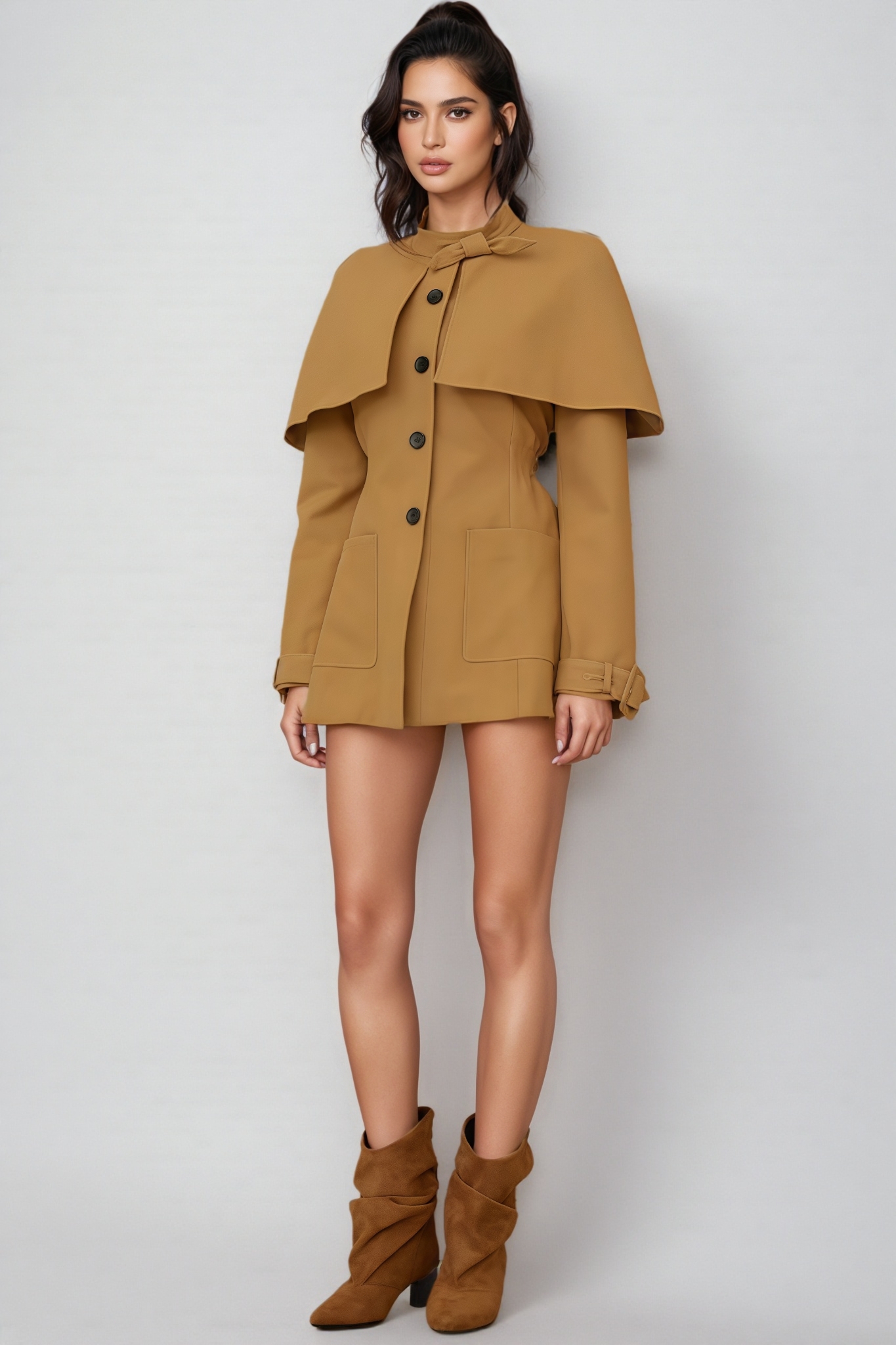 Marno Brown Cape Trench Mini Dress