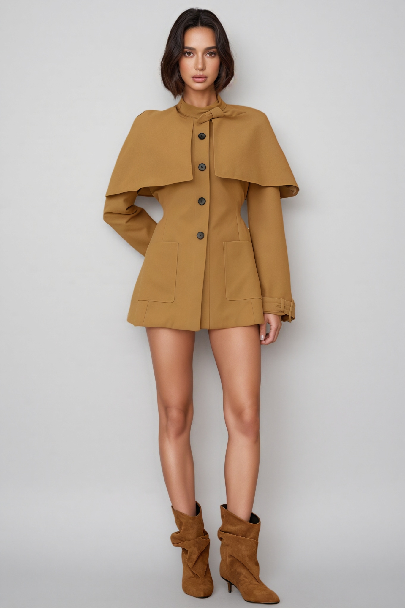 Marno Brown Cape Trench Mini Dress