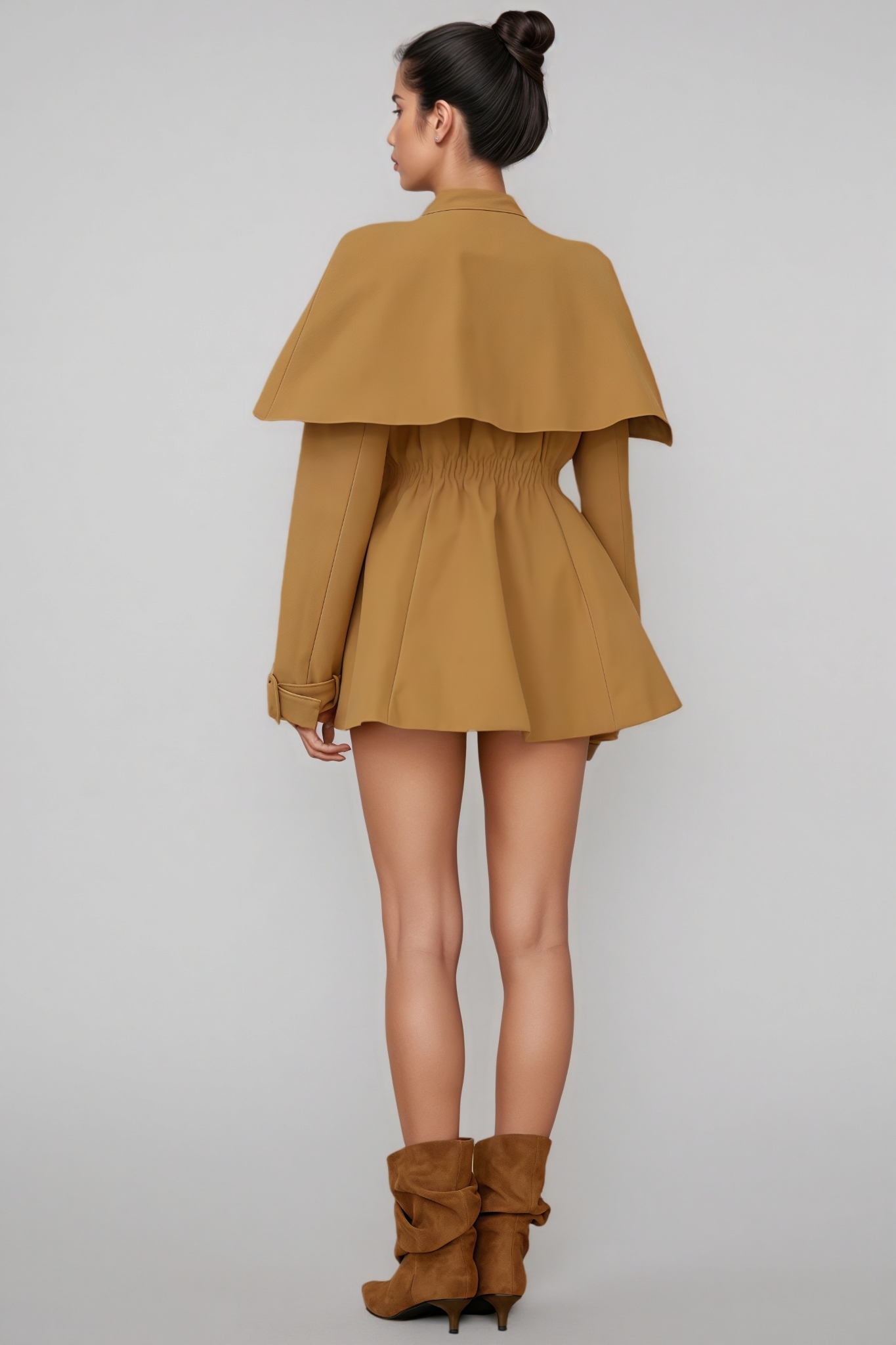 Marno Brown Cape Trench Mini Dress