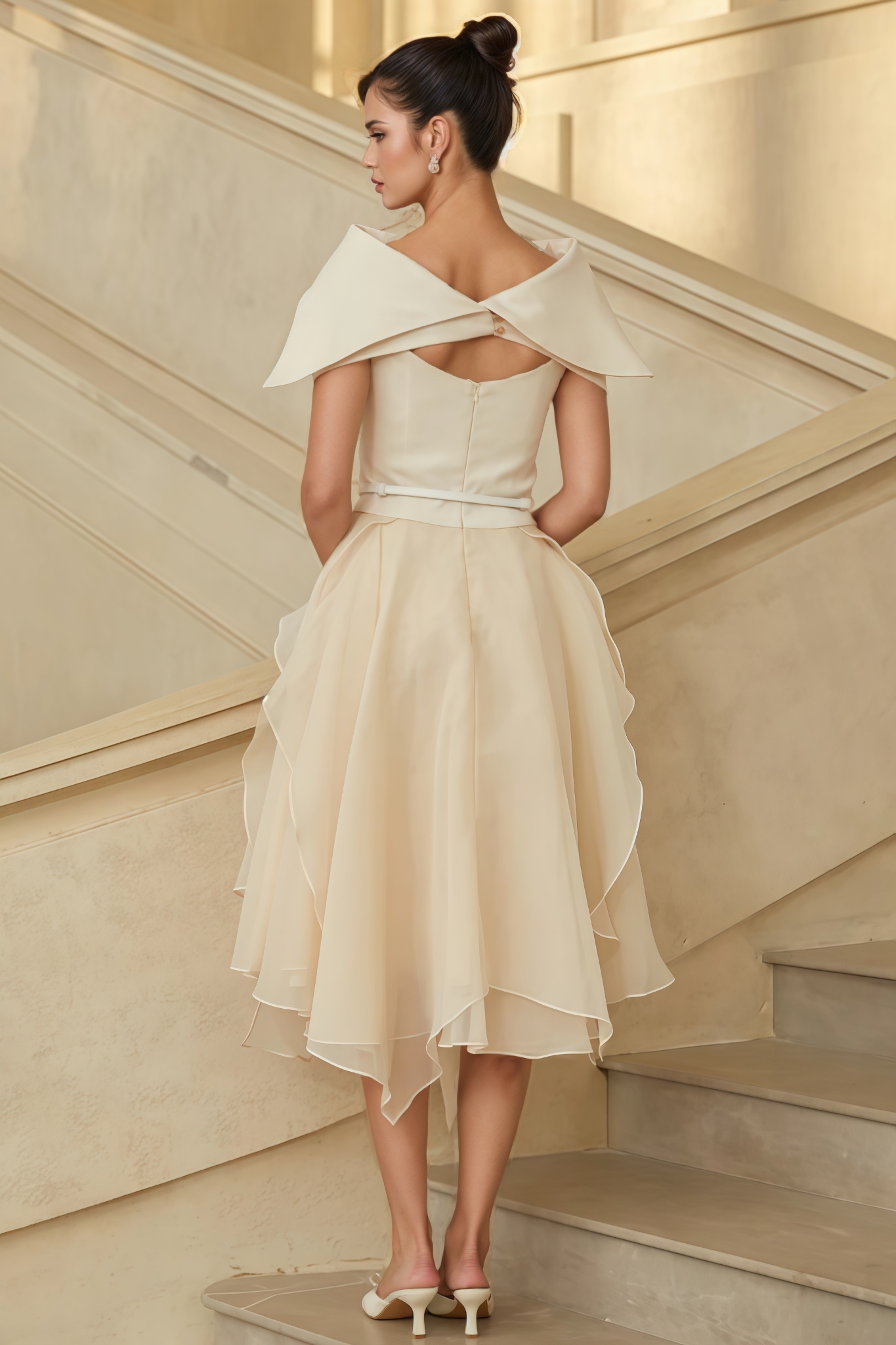 Fallon Asymmetrical Shawl Tulle Midi Dress Set