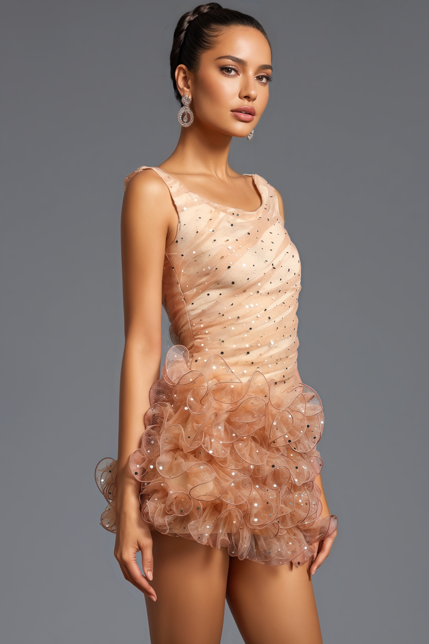 Oryal Sleeveless Ruffle Sequin Mini Dress