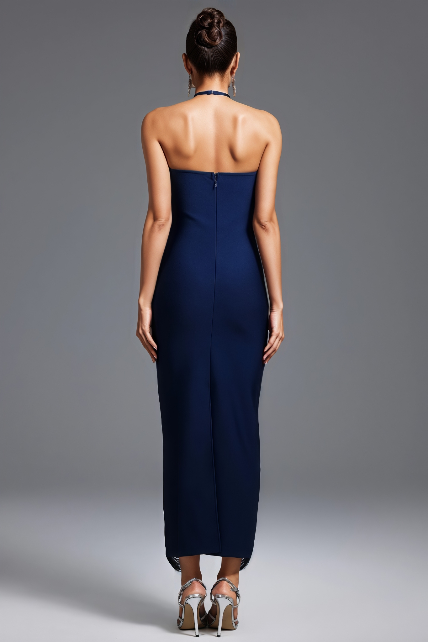Vina Blue Halter Fringe Maxi Dress
