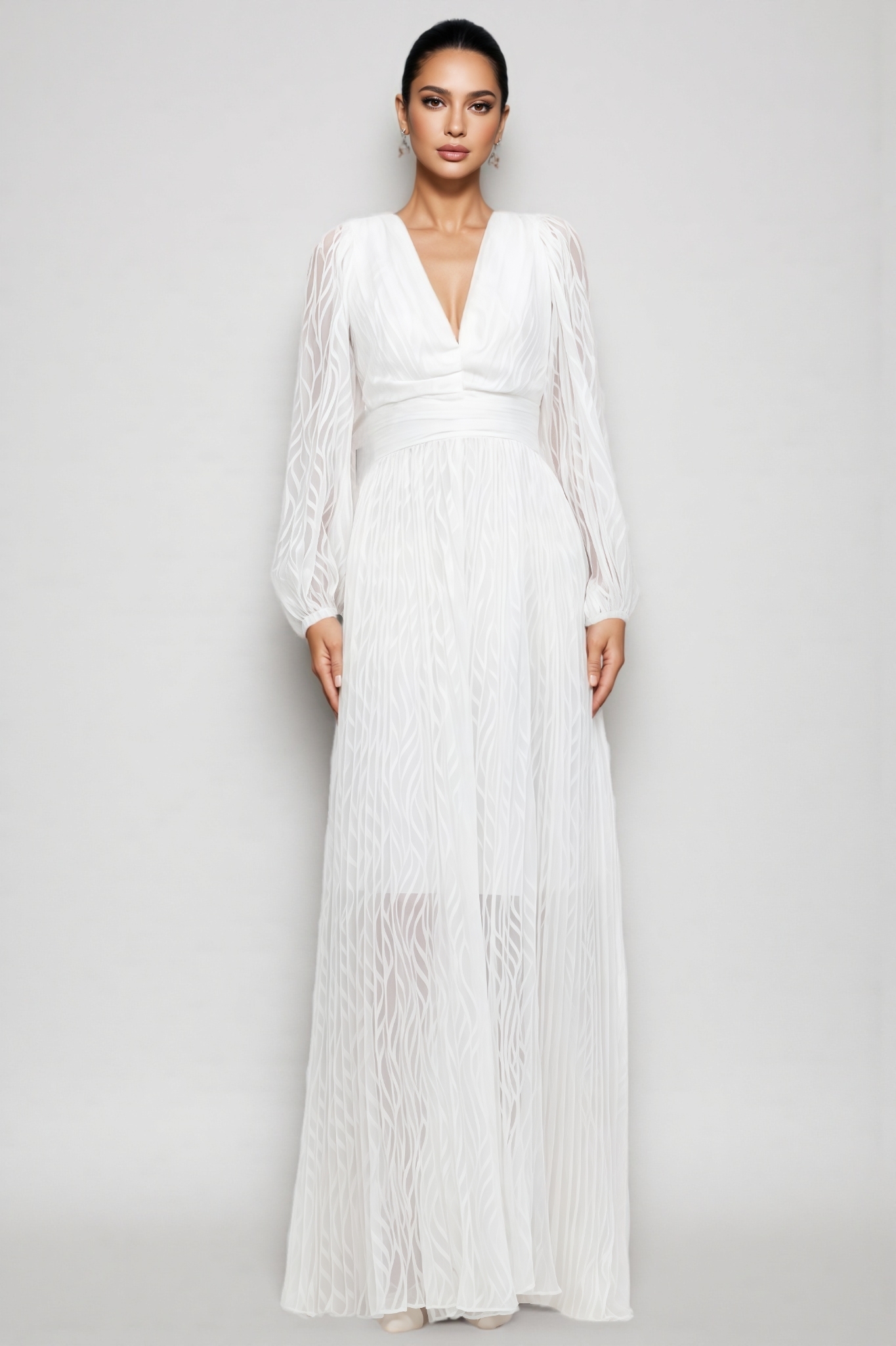 Lorik V Neck Long Sleeve Ruched Maxi Dress