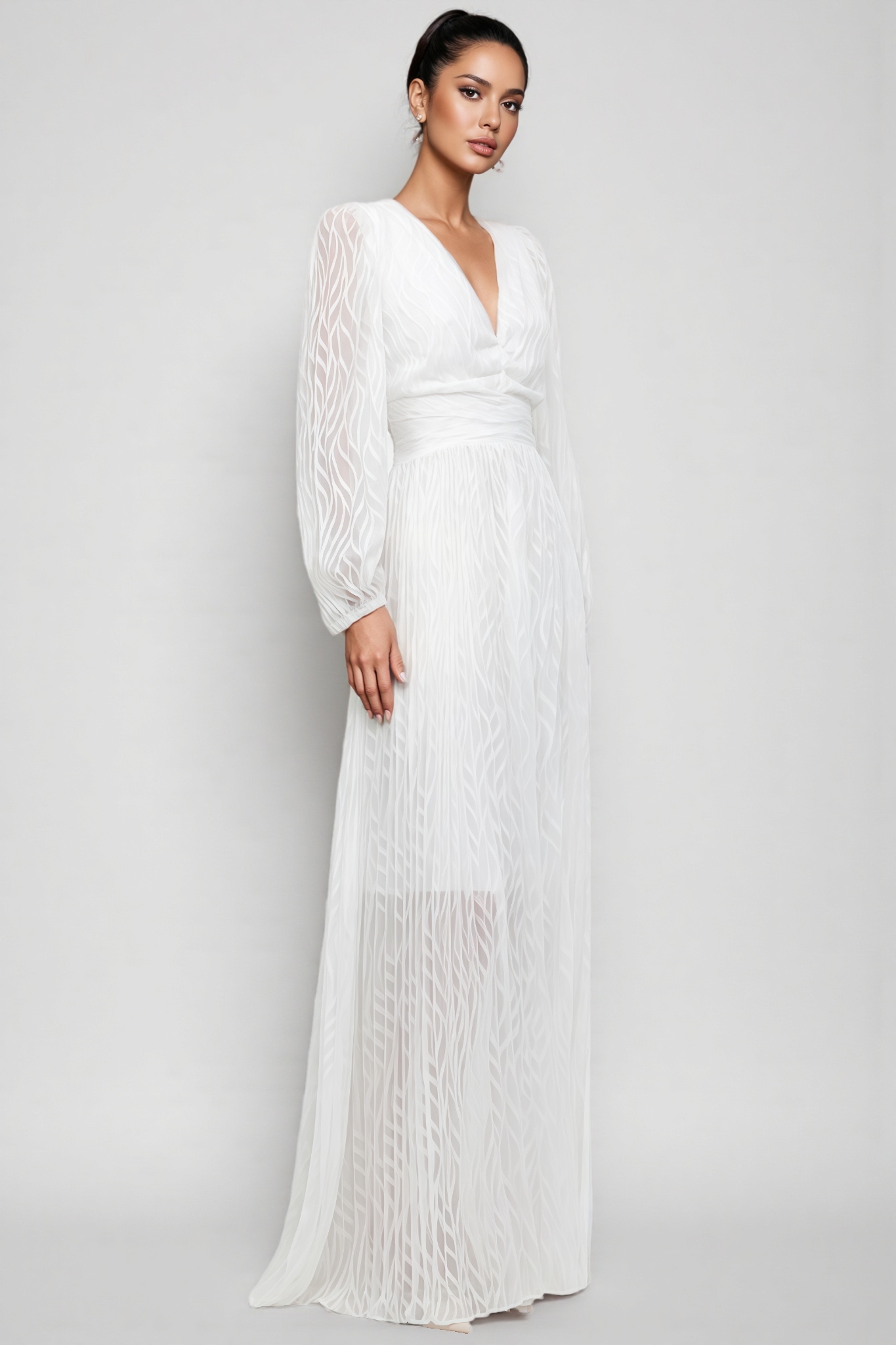 Lorik V Neck Long Sleeve Ruched Maxi Dress
