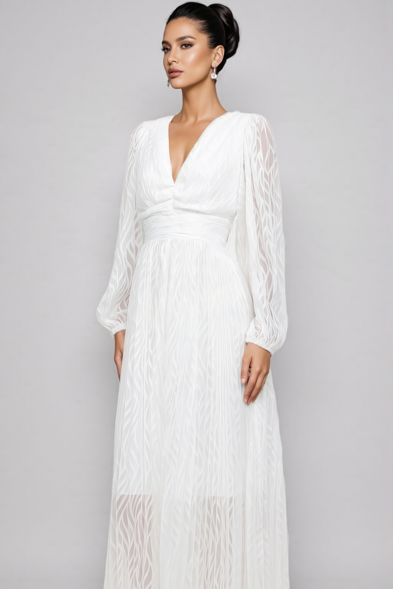 Lorik V Neck Long Sleeve Ruched Maxi Dress