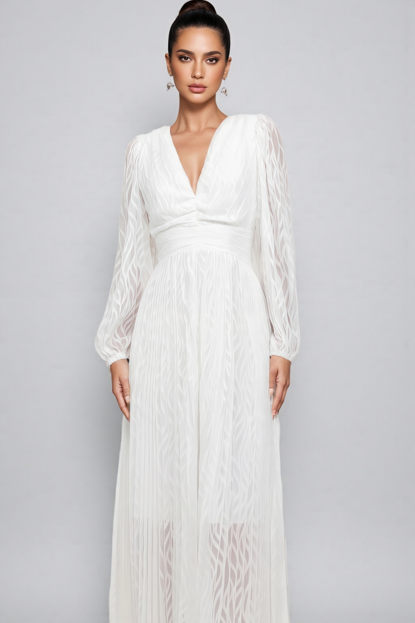 Lorik V Neck Long Sleeve Ruched Maxi Dress