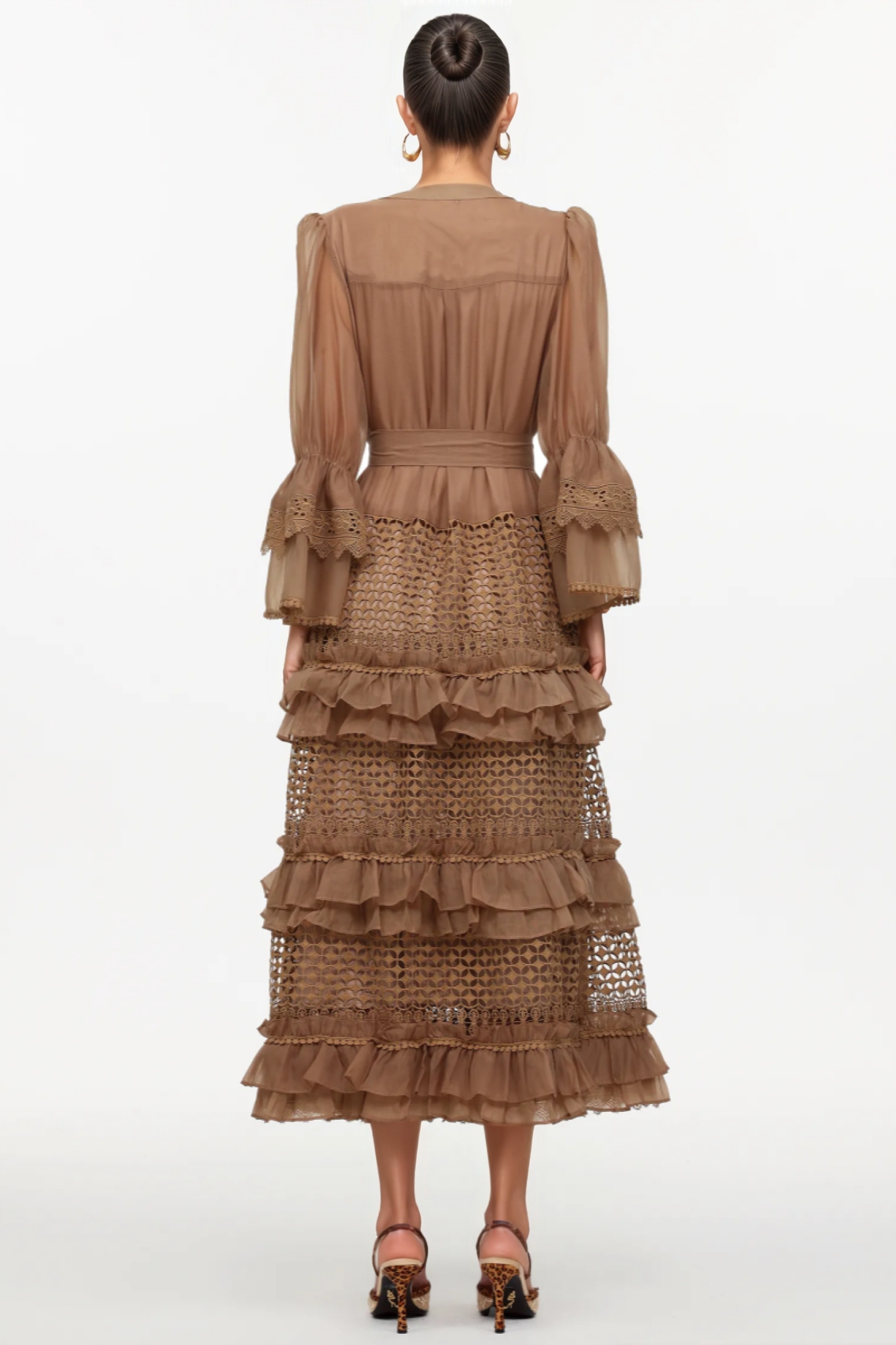 Thomas Long Sleeve Falbala Lace Woven Maxi Dress