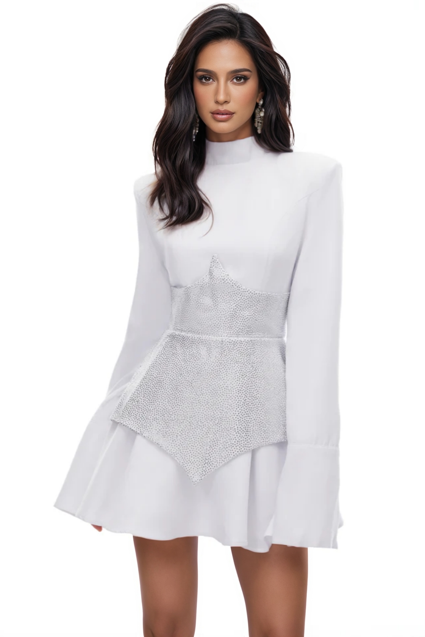 Lucant White Rhinestone Embellished Mini Dress