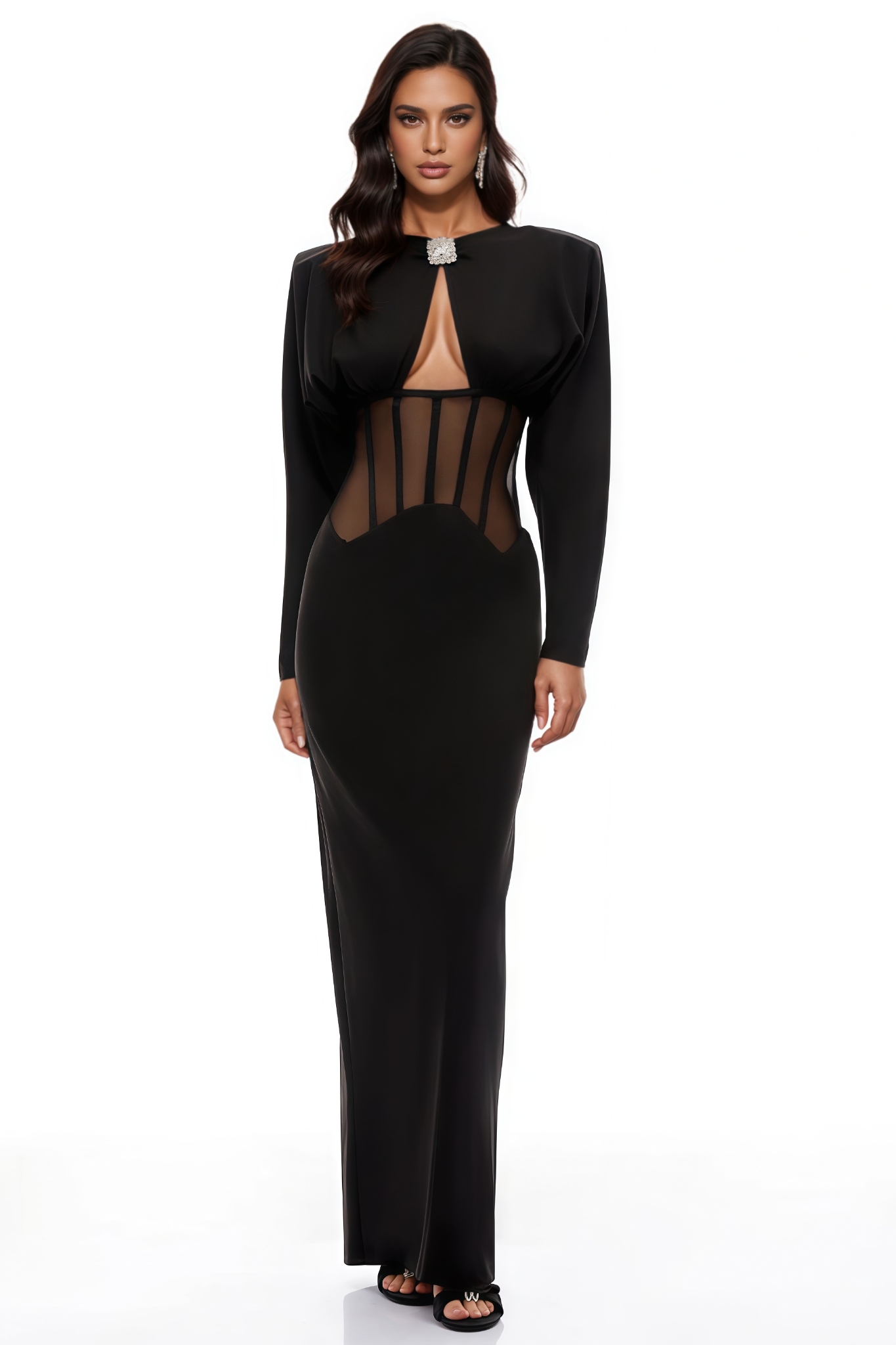 Tayak Black Cut Out Corset Maxi Dress