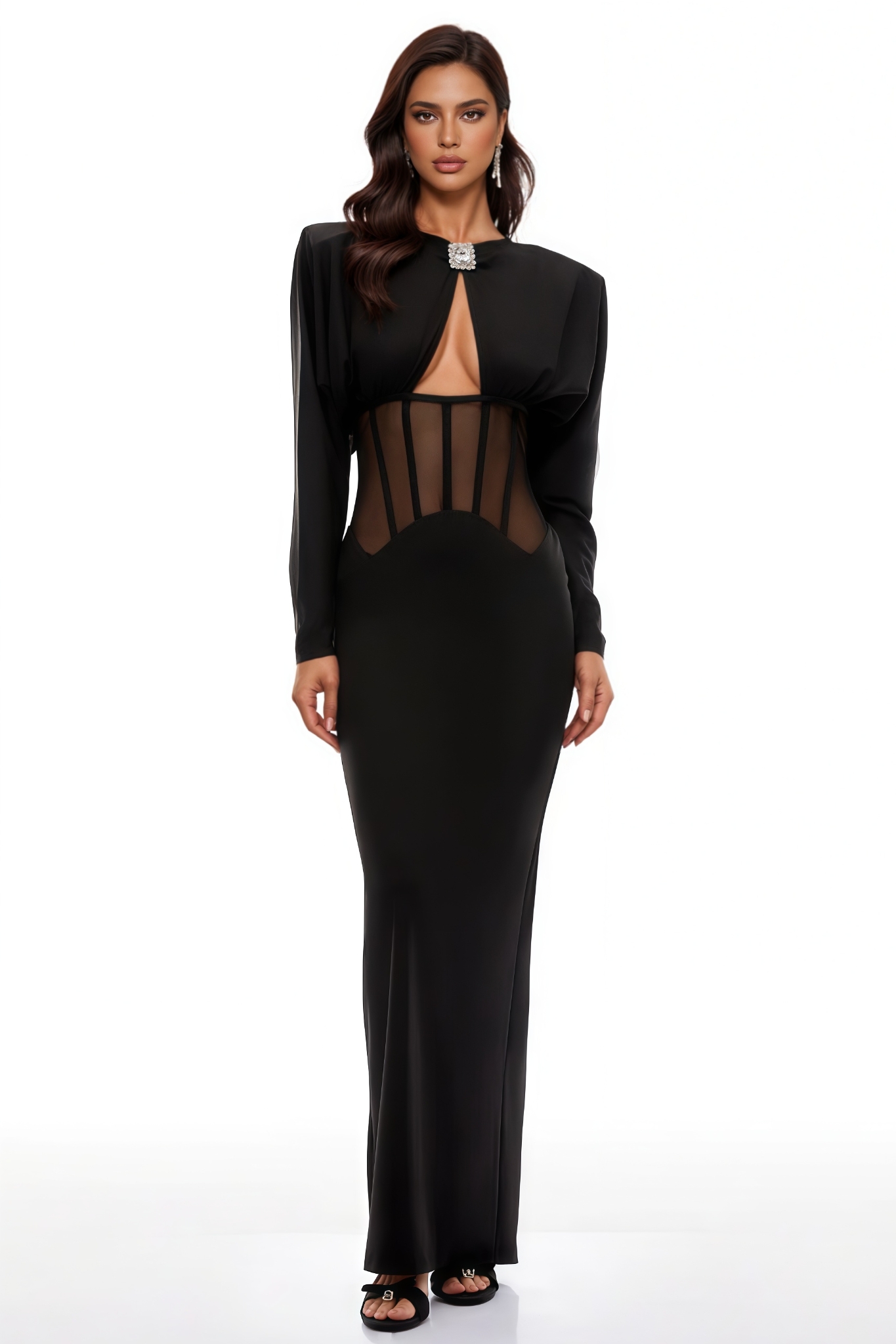 Tayak Black Cut Out Corset Maxi Dress