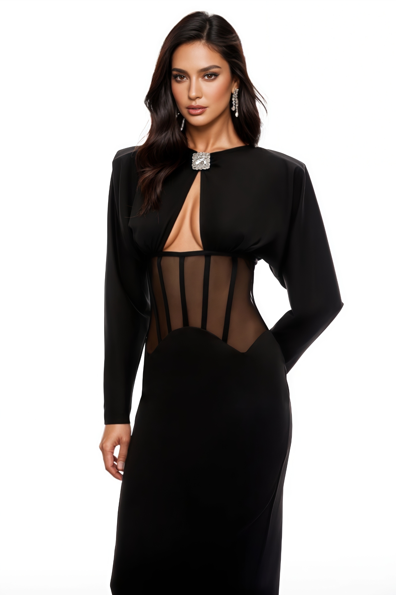 Tayak Black Cut Out Corset Maxi Dress