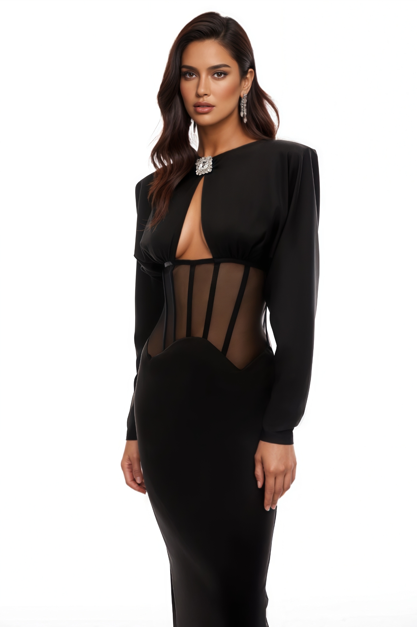 Tayak Black Cut Out Corset Maxi Dress