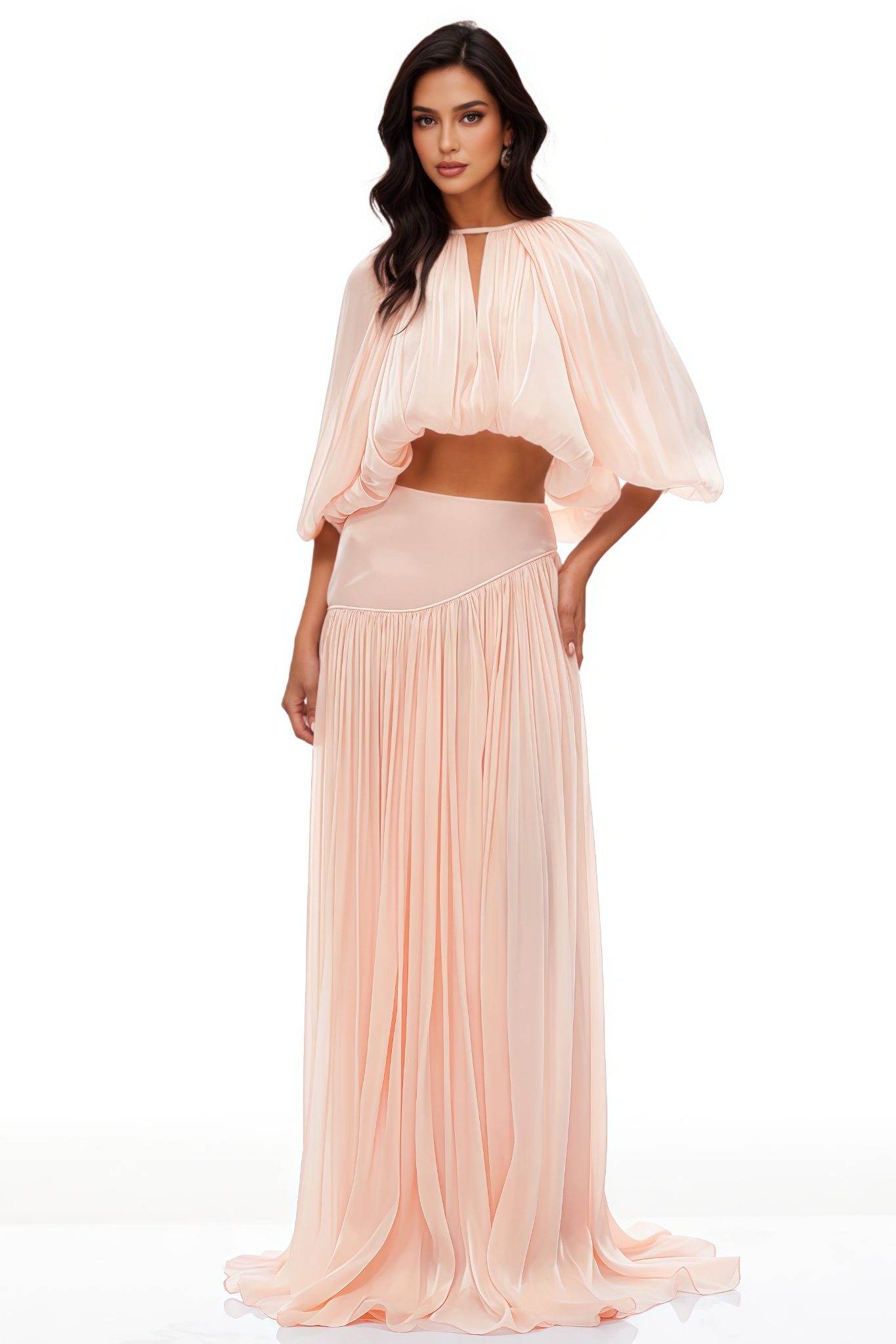 Carktr Pink Pleated Maxi Dress Set
