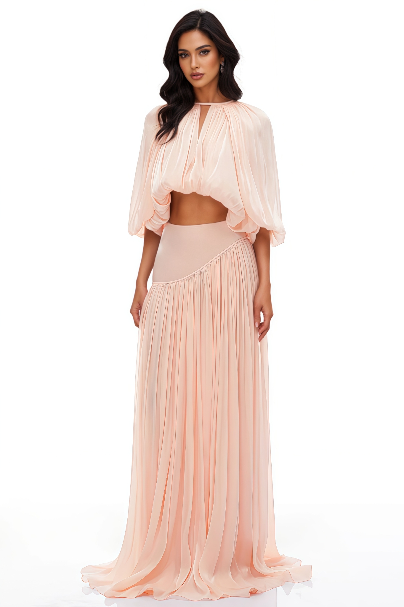 Carktr Pink Pleated Maxi Dress Set