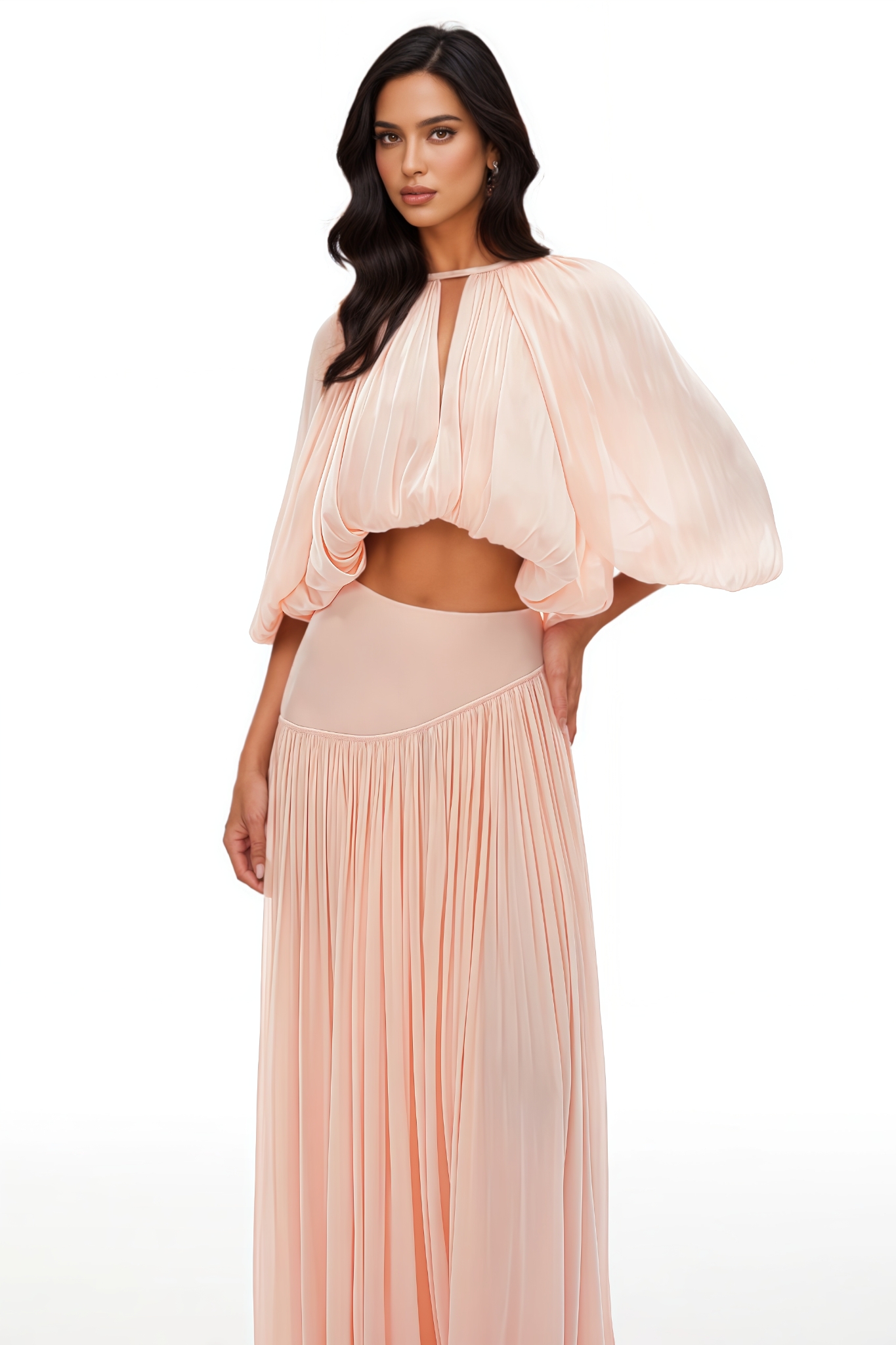 Carktr Pink Pleated Maxi Dress Set