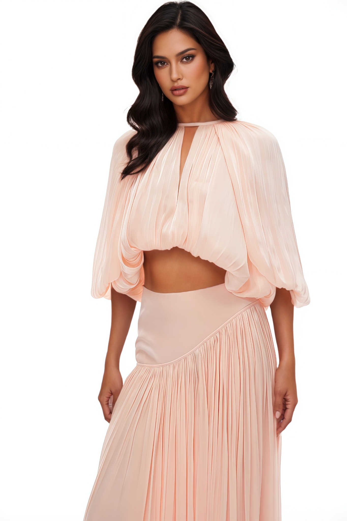Carktr Pink Pleated Maxi Dress Set