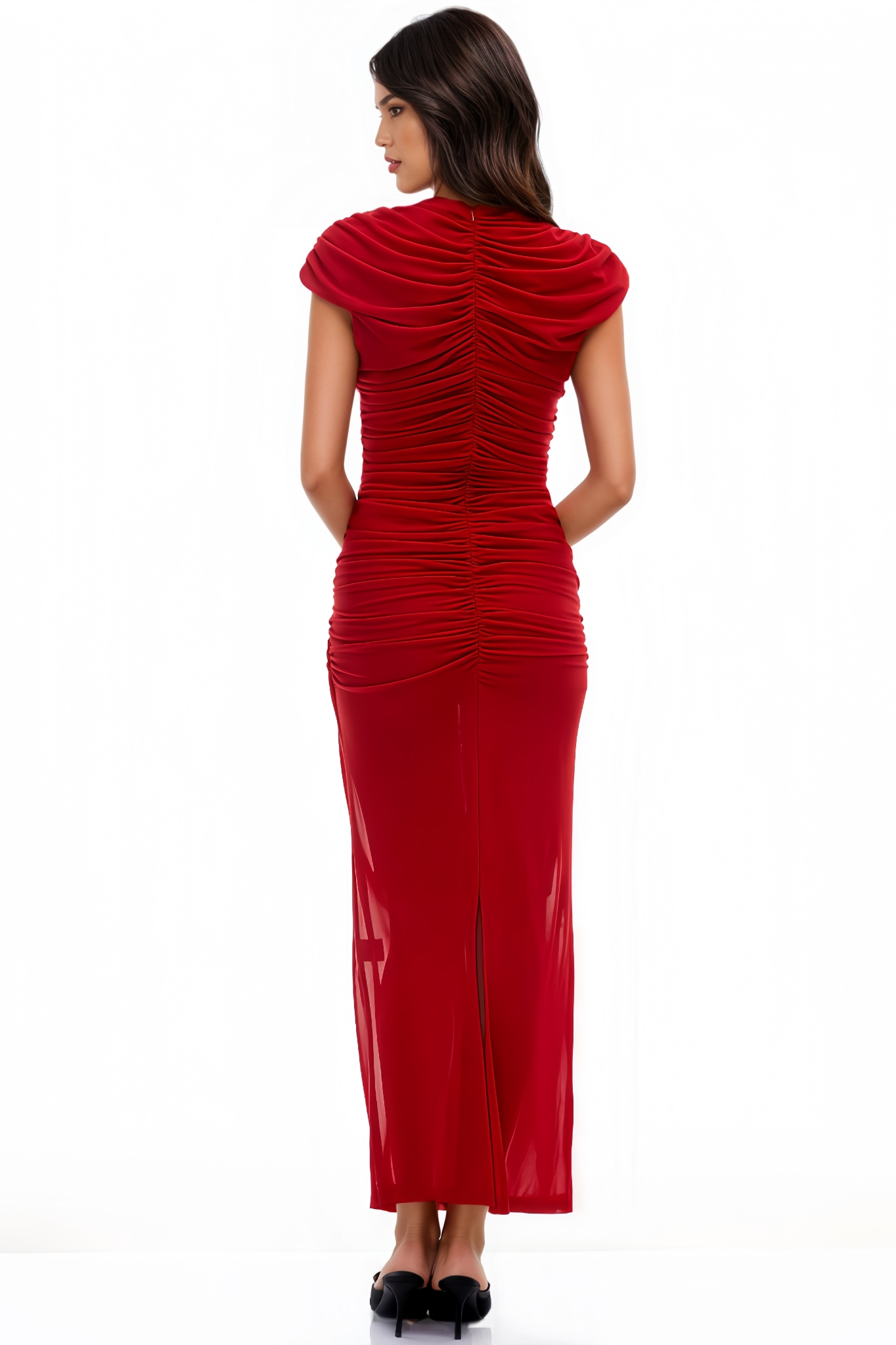 Caleb Red Keyhole Ruched Maxi Dress