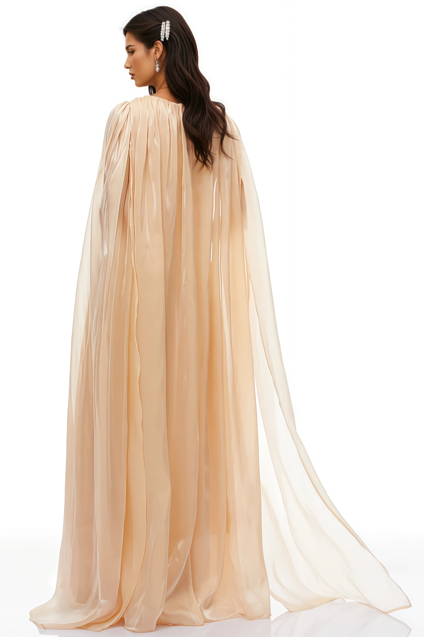 Wryse Beige Cape Design Maxi Dress